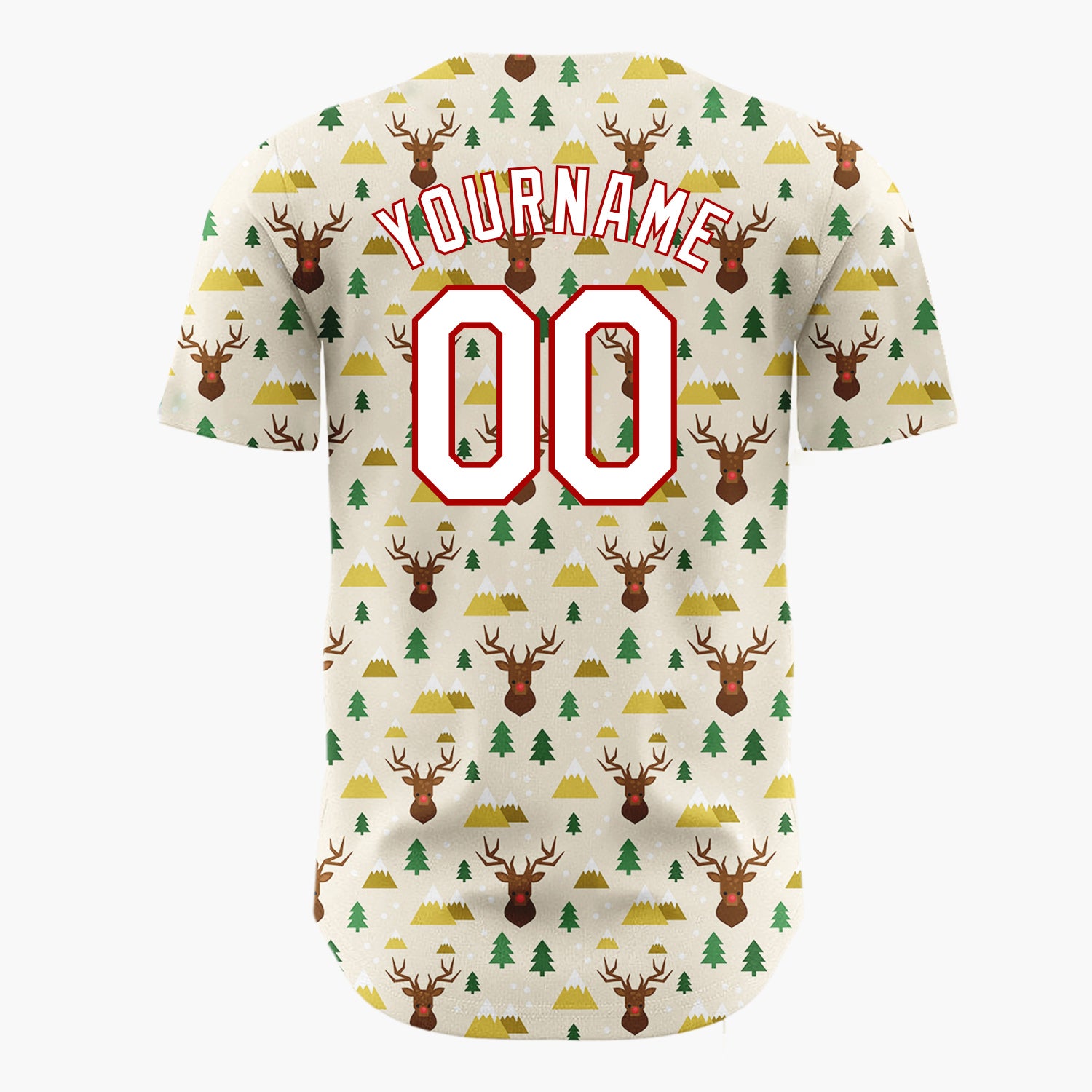 Custom Beige Reindeer Christmas Trees Cartoon Pattern Christmas Baseball Jersey