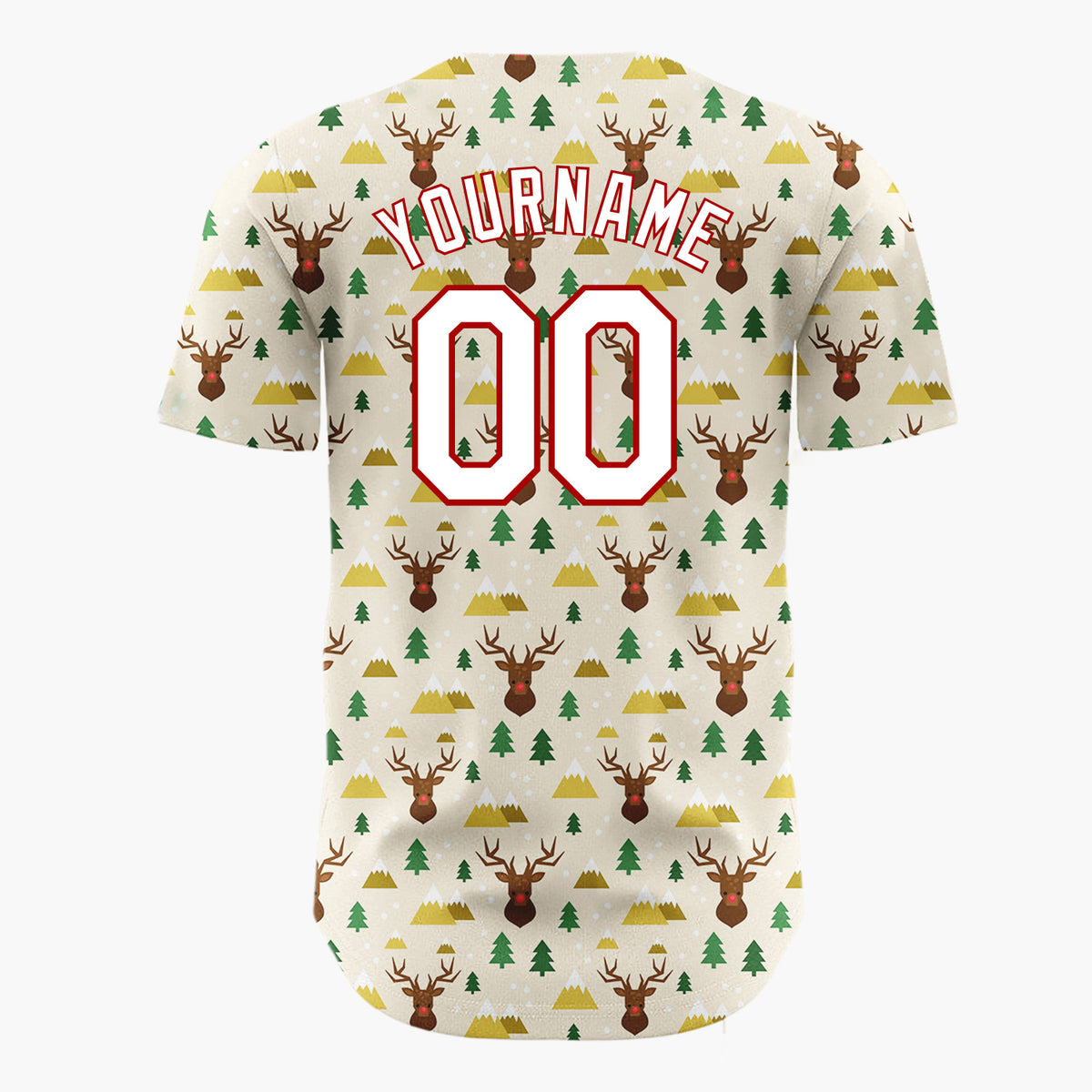Custom Beige Reindeer Christmas Trees Cartoon Pattern Christmas Baseball Jersey