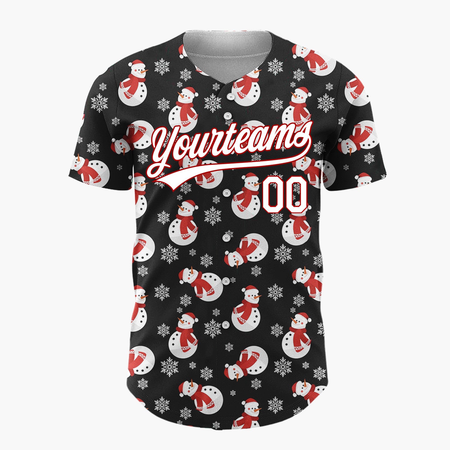Custom Black Cozy Snowman Christmas Doodles Cartoon Pattern Christmas Baseball Jersey