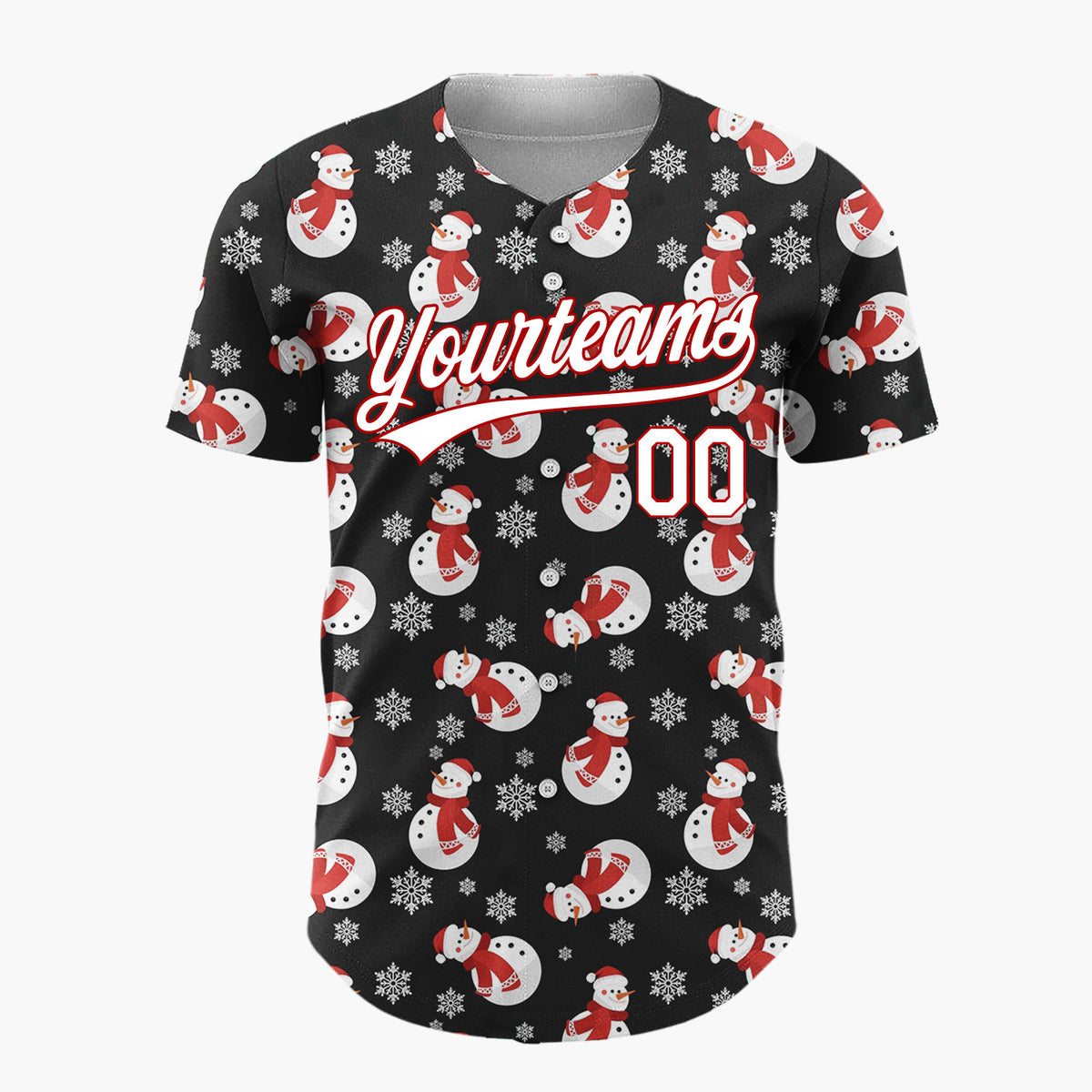 Custom Black Cozy Snowman Christmas Doodles Cartoon Pattern Christmas Baseball Jersey