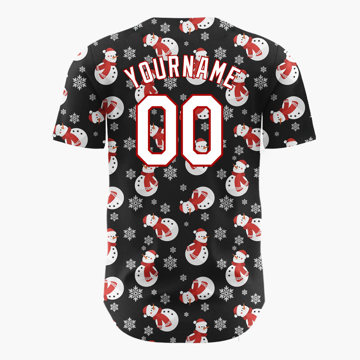Custom Black Cozy Snowman Christmas Doodles Cartoon Pattern Christmas Baseball Jersey