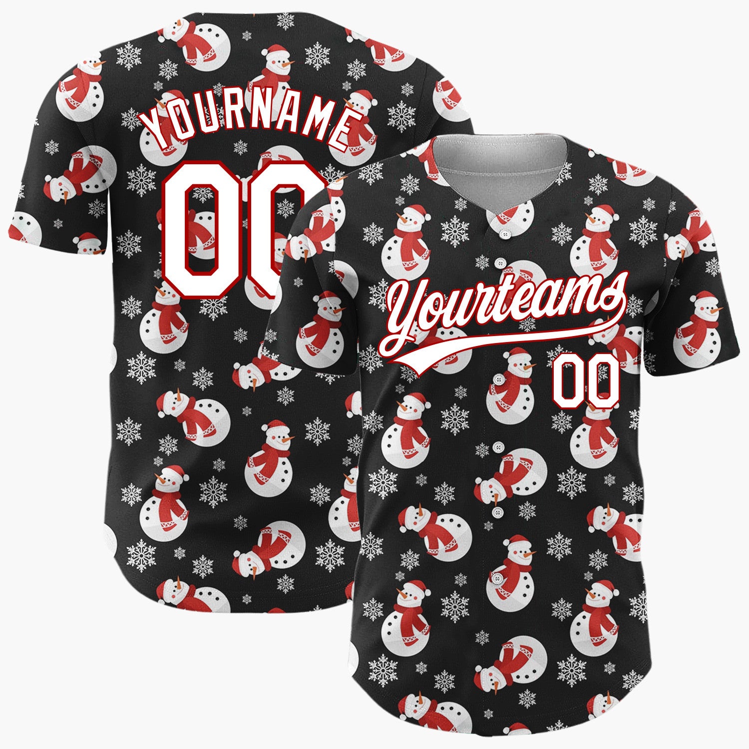 Custom Black Cozy Snowman Christmas Doodles Cartoon Pattern Christmas Baseball Jersey