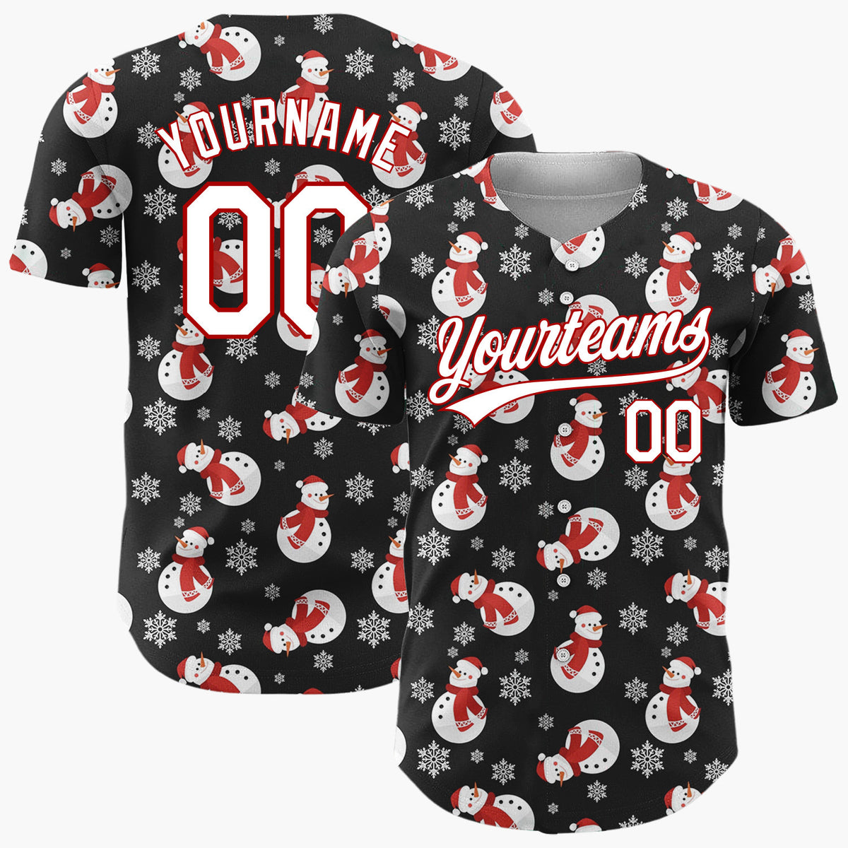 Custom Black Cozy Snowman Christmas Doodles Cartoon Pattern Christmas Baseball Jersey