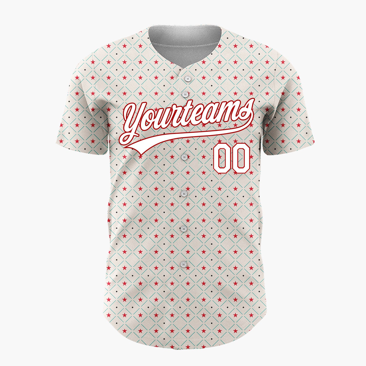 Custom Beige Red Green Stars And Dots Minimal Holiday Pattern Christmas Baseball Jersey