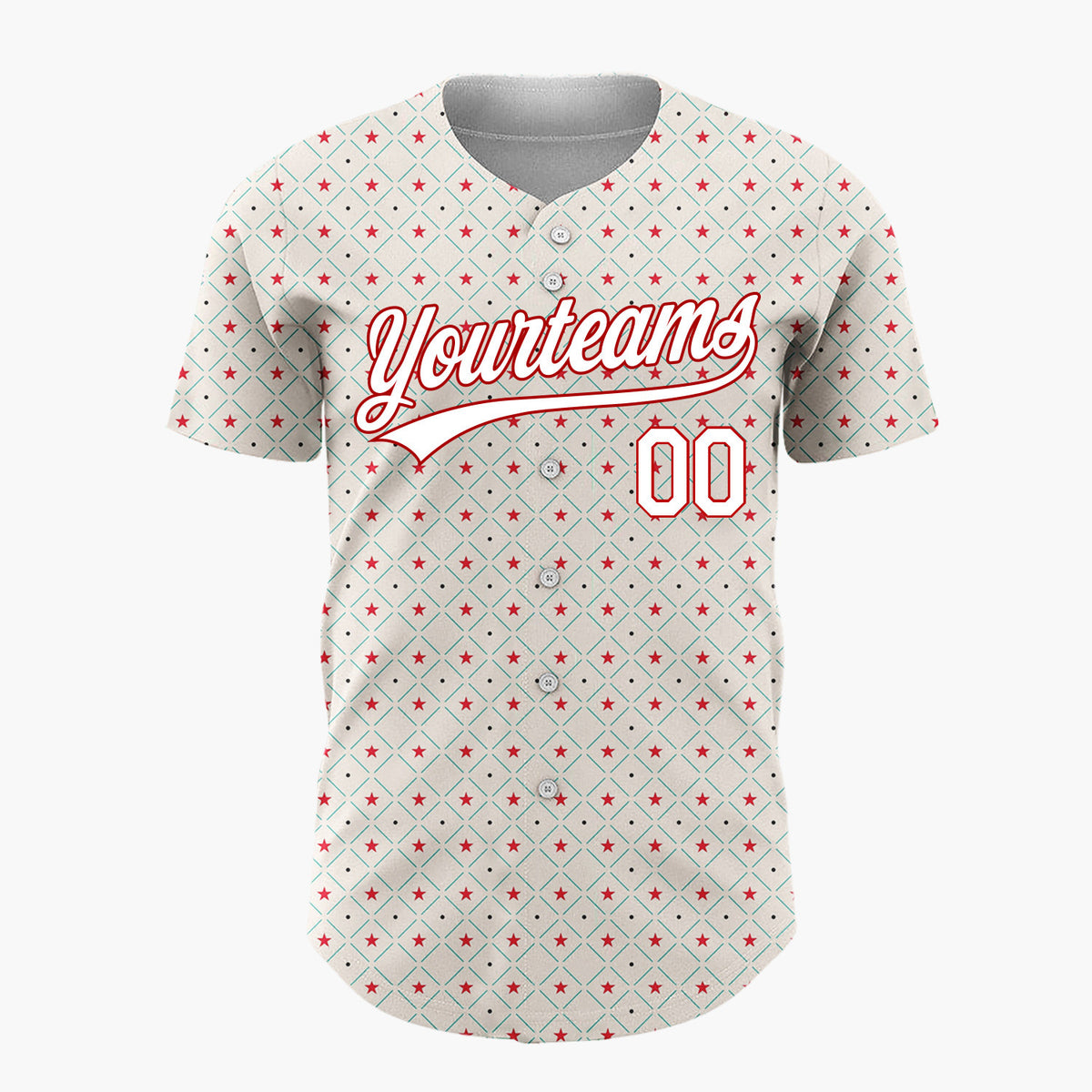 Custom Beige Red Green Stars And Dots Minimal Holiday Pattern Christmas Baseball Jersey