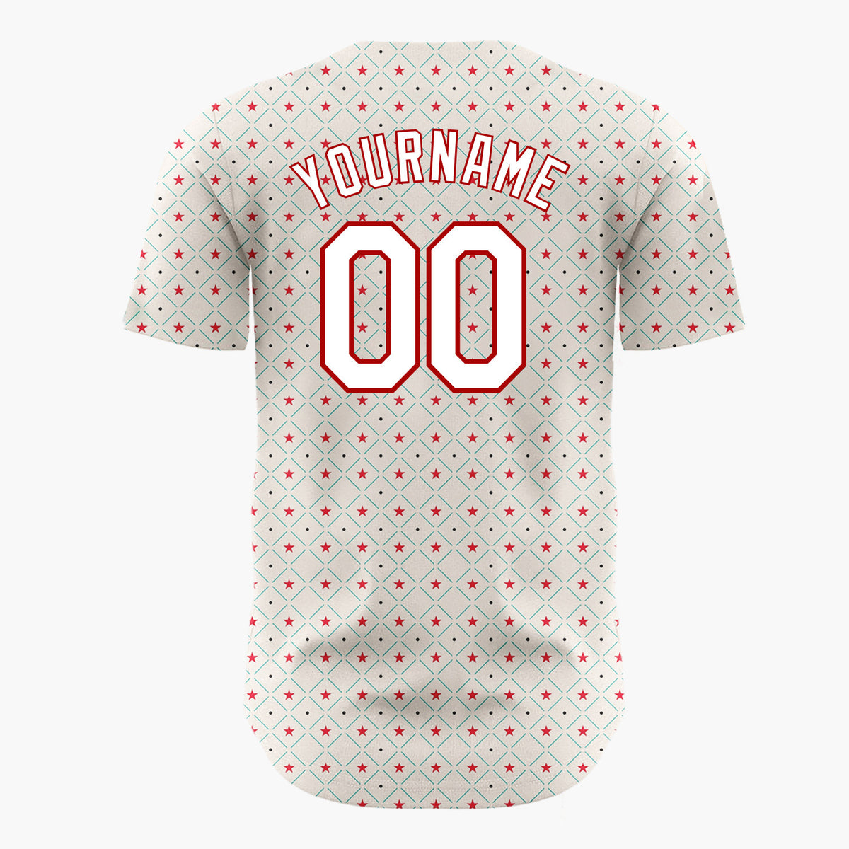 Custom Beige Red Green Stars And Dots Minimal Holiday Pattern Christmas Baseball Jersey