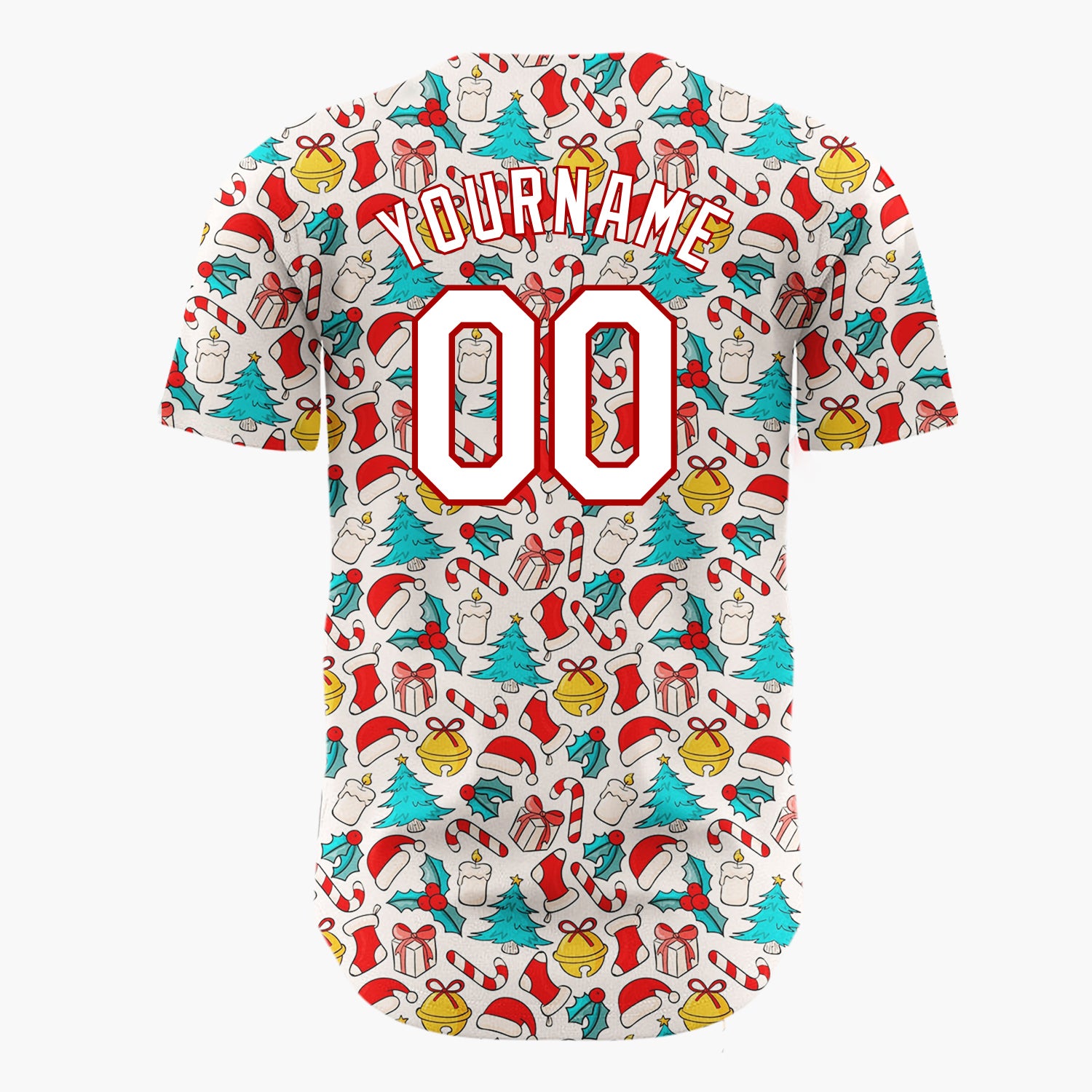Custom Beige Red Blue Santa Hats And Bells Vintage Icon Pattern Christmas Baseball Jersey