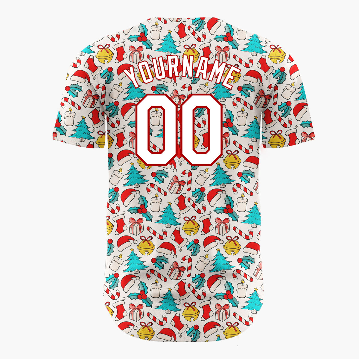 Custom Beige Red Blue Santa Hats And Bells Vintage Icon Pattern Christmas Baseball Jersey