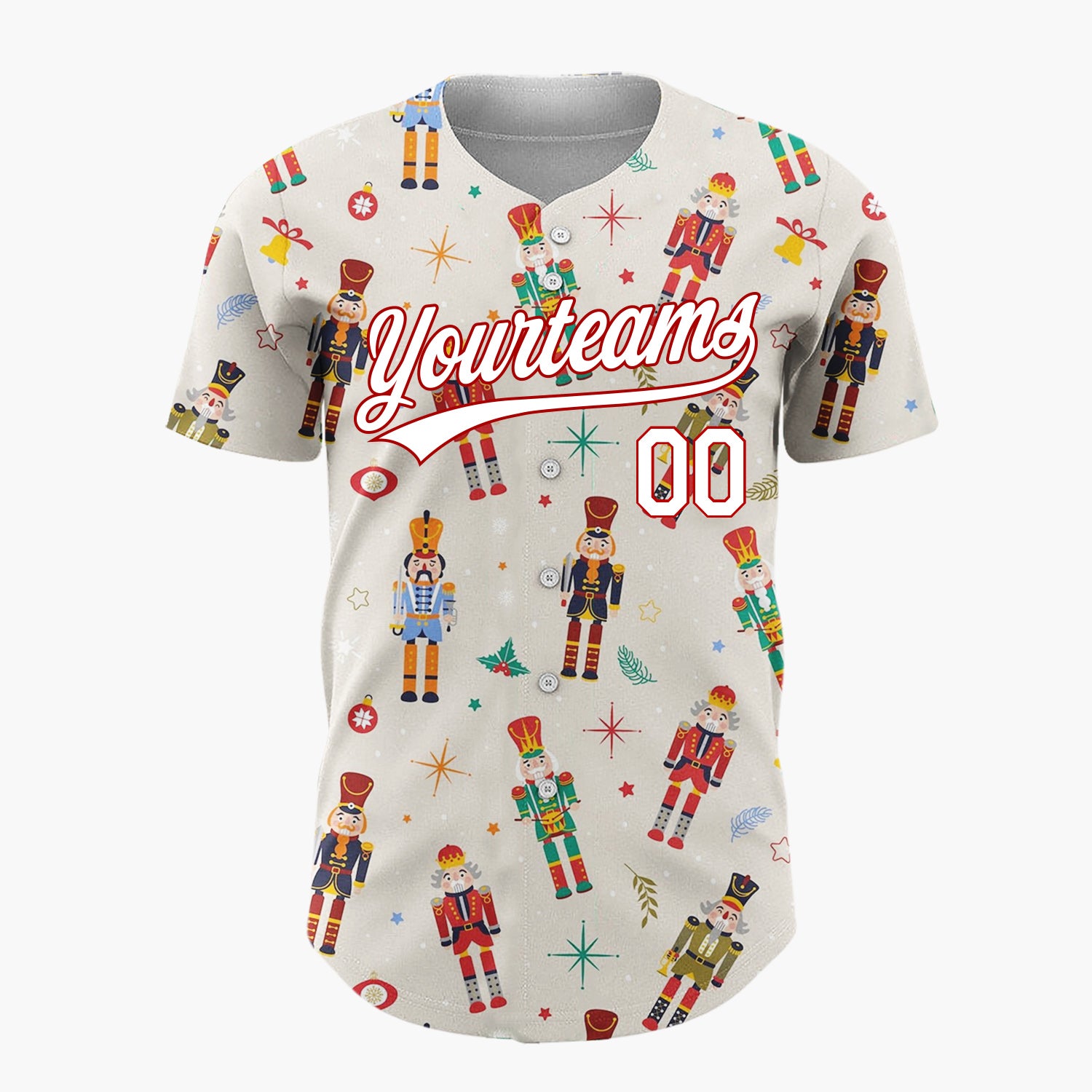 Custom Beige Nutcrackers Holiday Festive Illustration Christmas Baseball Jersey