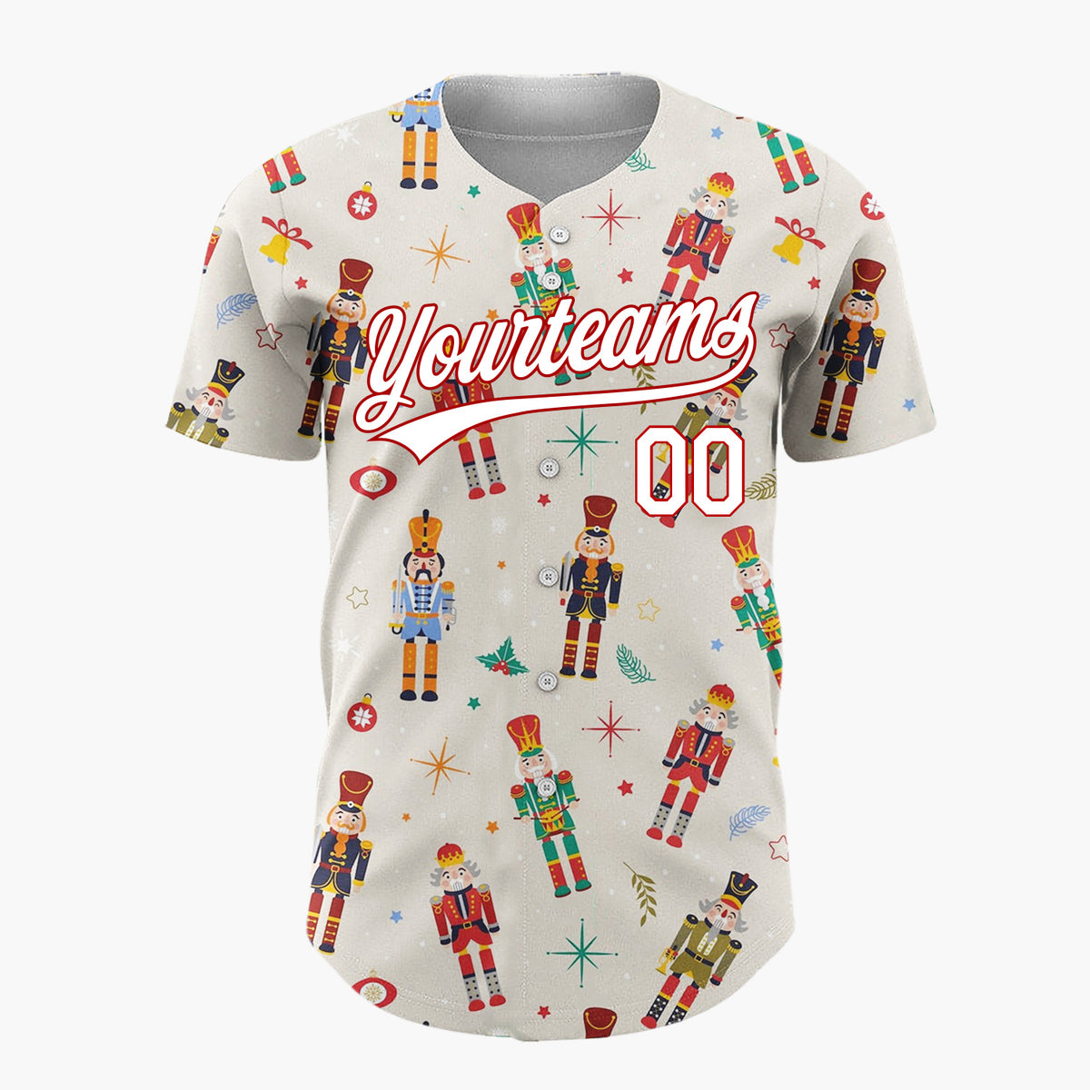 Custom Beige Nutcrackers Holiday Festive Illustration Christmas Baseball Jersey