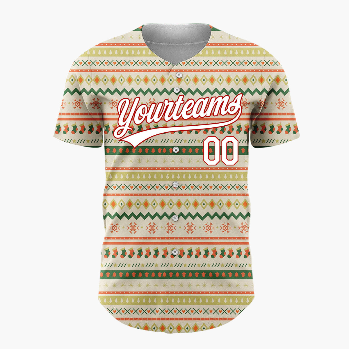 Custom Beige Christmas Stripes Geometric Nordic Pattern Christmas Baseball Jersey