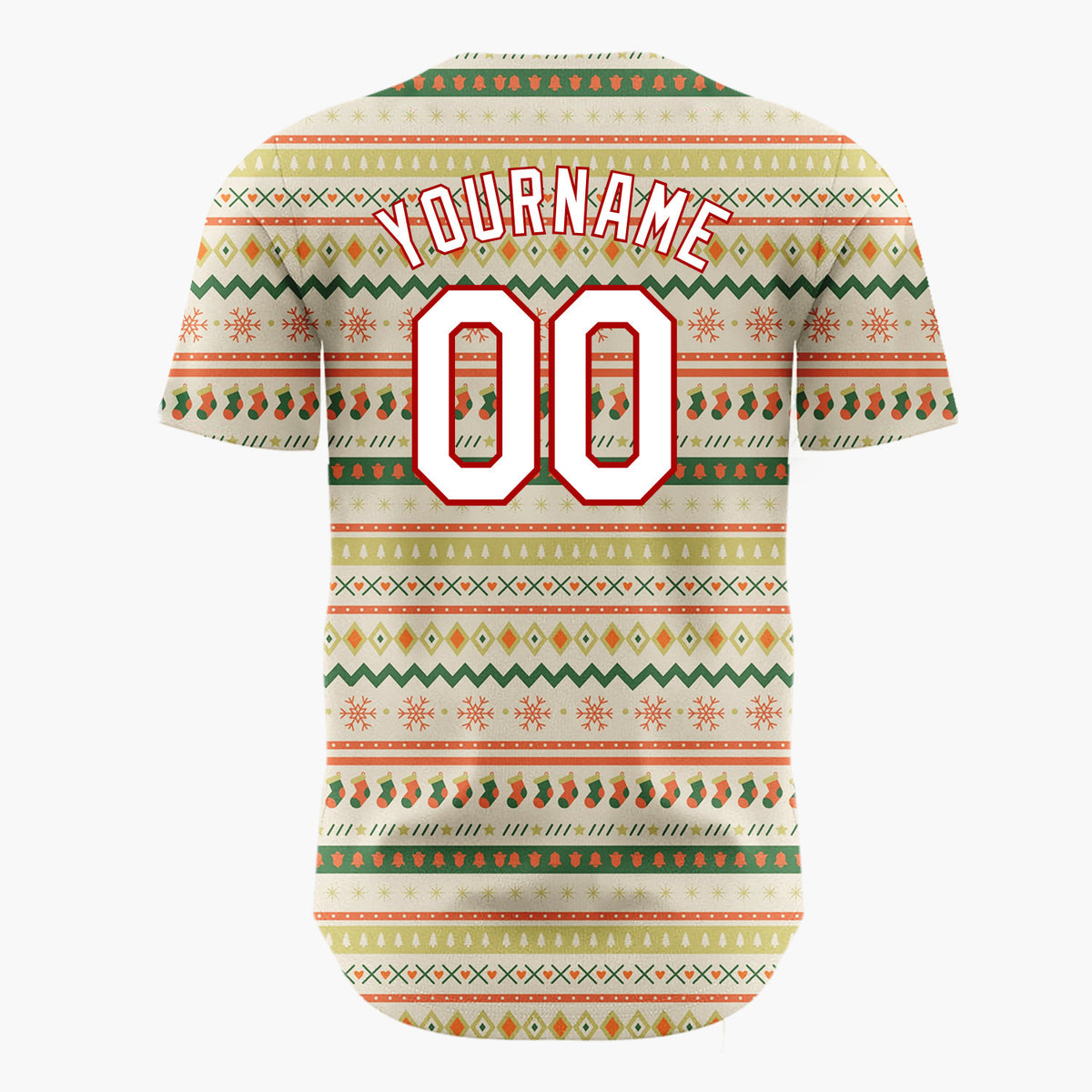 Custom Beige Christmas Stripes Geometric Nordic Pattern Christmas Baseball Jersey