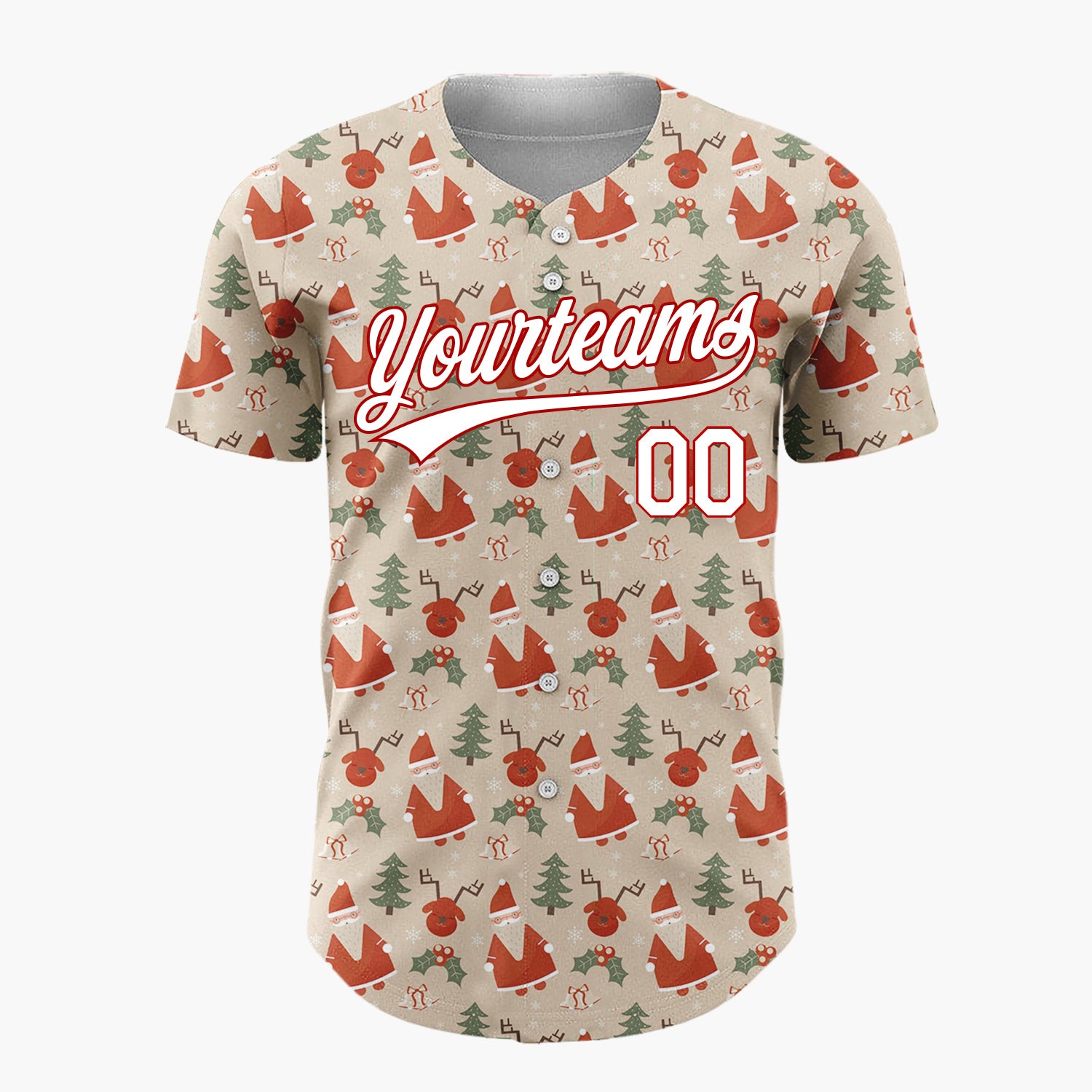 Custom Beige Christmas Doodles Cozy Cartoon Pattern Christmas Baseball Jersey