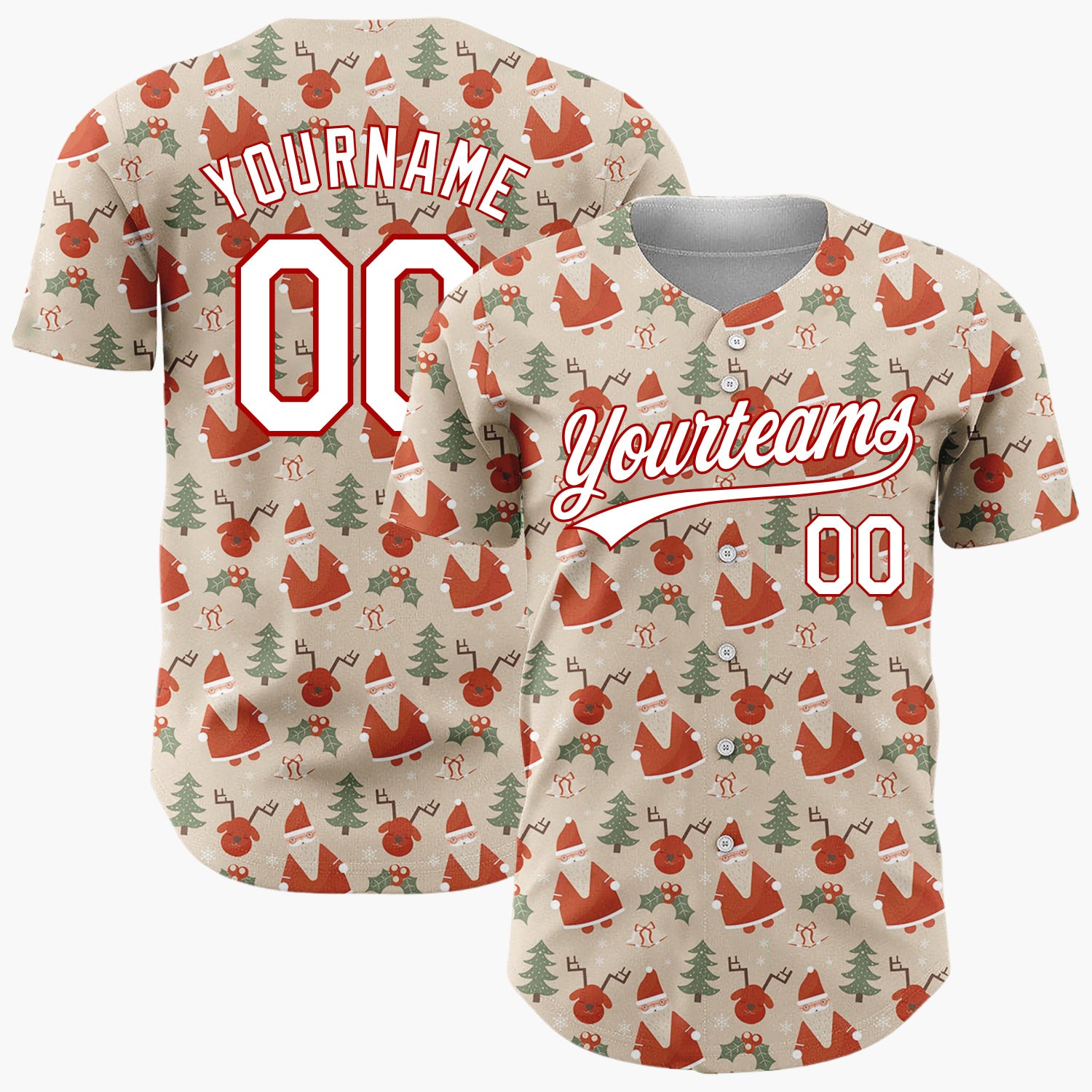 Custom Beige Christmas Doodles Cozy Cartoon Pattern Christmas Baseball Jersey
