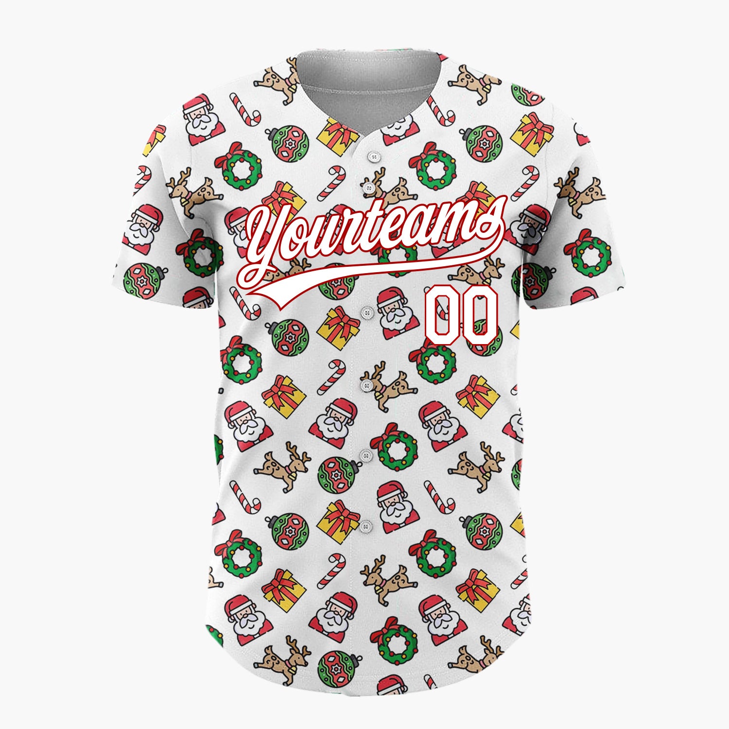 Custom Beige Santa Reindeer Doodles Cartoon Pattern Christmas Baseball Jersey