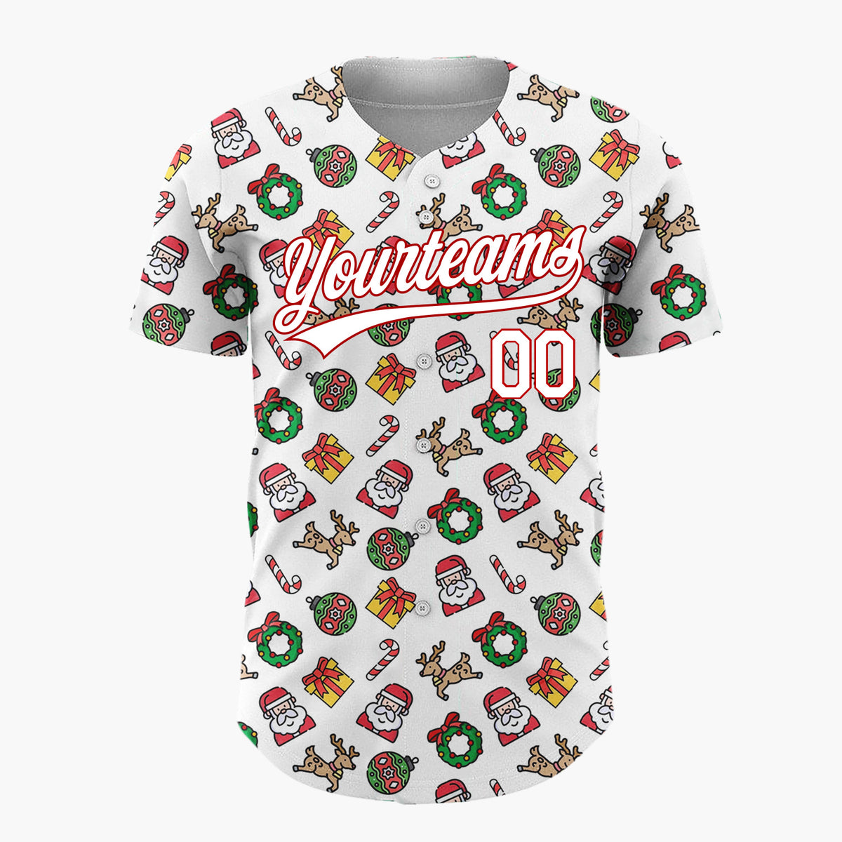Custom Beige Santa Reindeer Doodles Cartoon Pattern Christmas Baseball Jersey