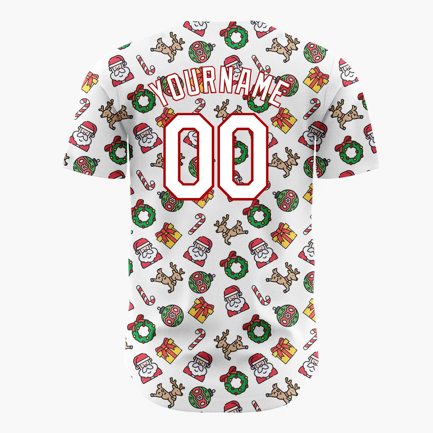 Custom Beige Santa Reindeer Doodles Cartoon Pattern Christmas Baseball Jersey