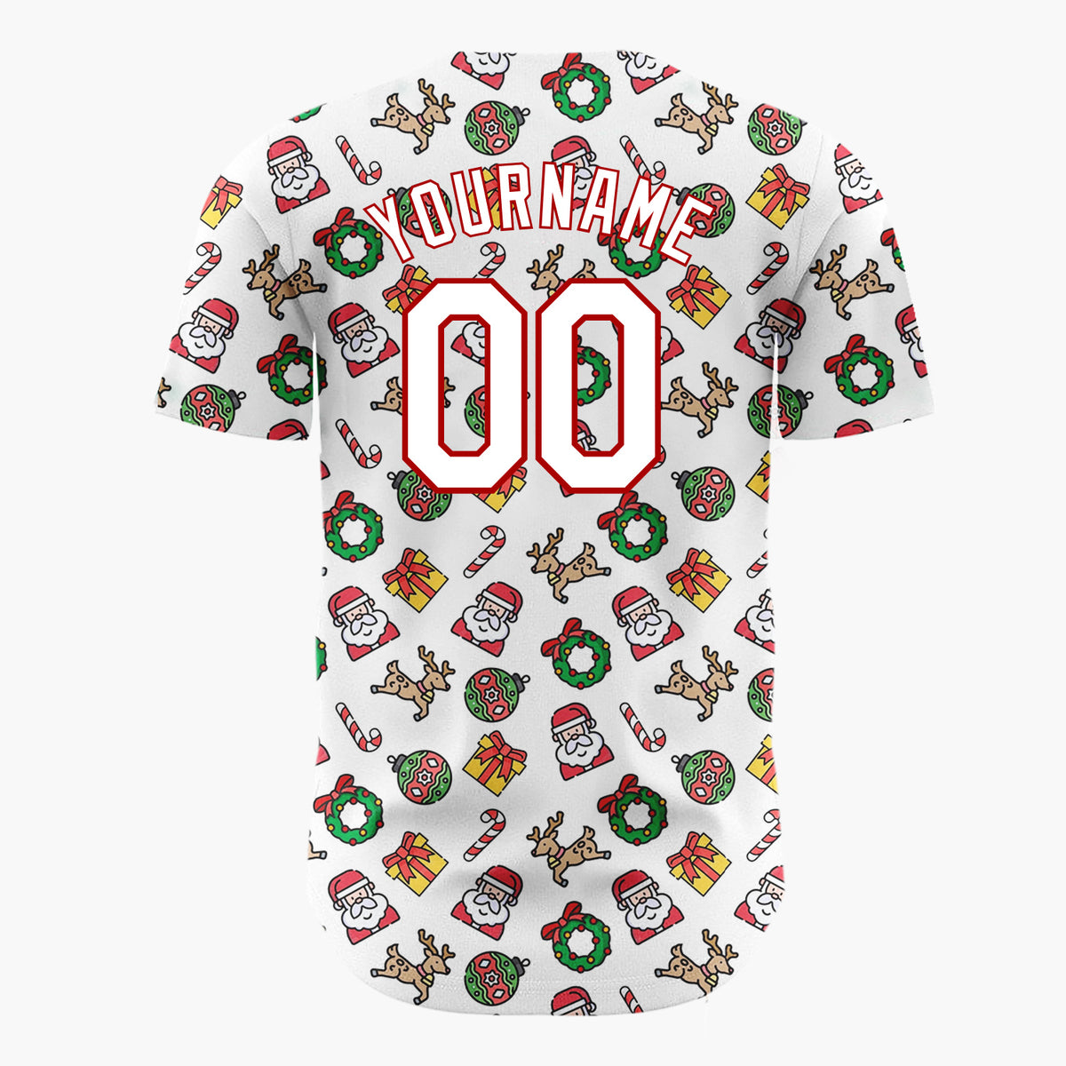 Custom Beige Santa Reindeer Doodles Cartoon Pattern Christmas Baseball Jersey