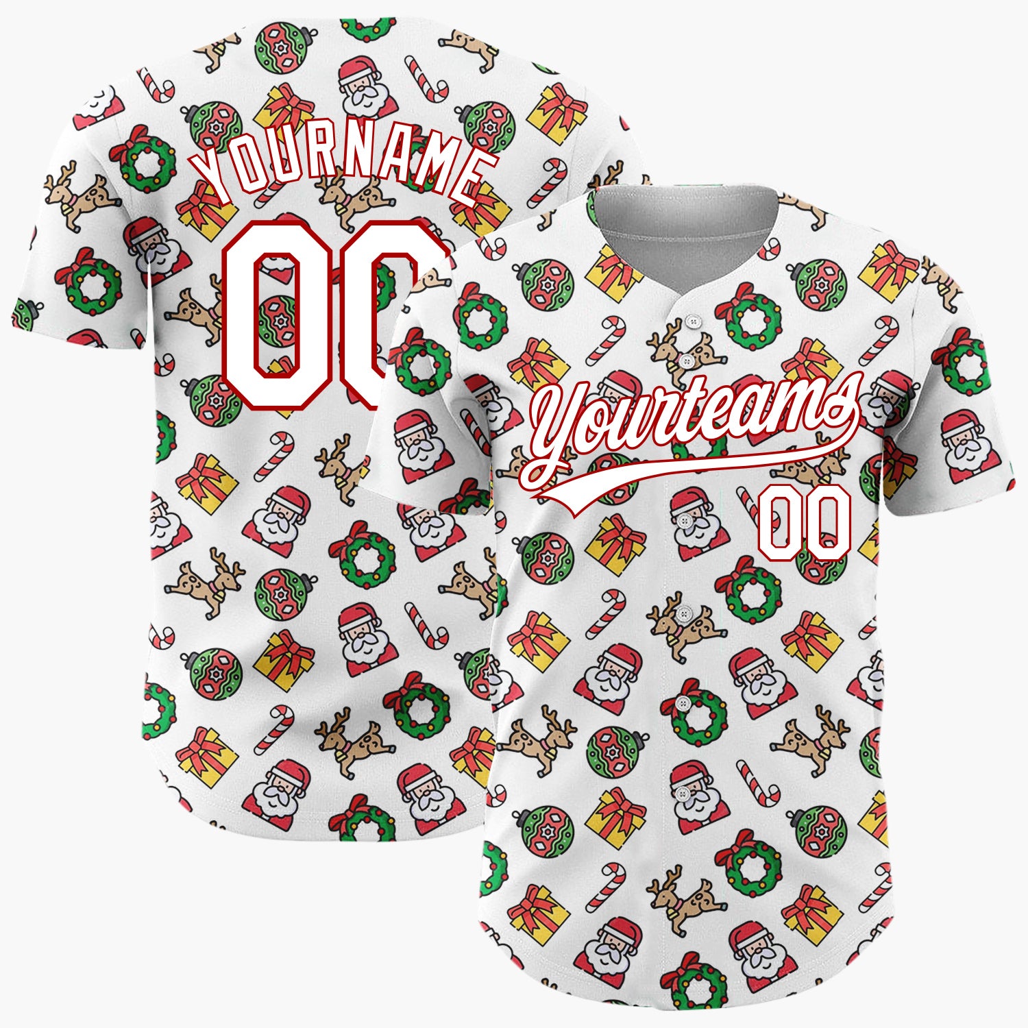 Custom Beige Santa Reindeer Doodles Cartoon Pattern Christmas Baseball Jersey