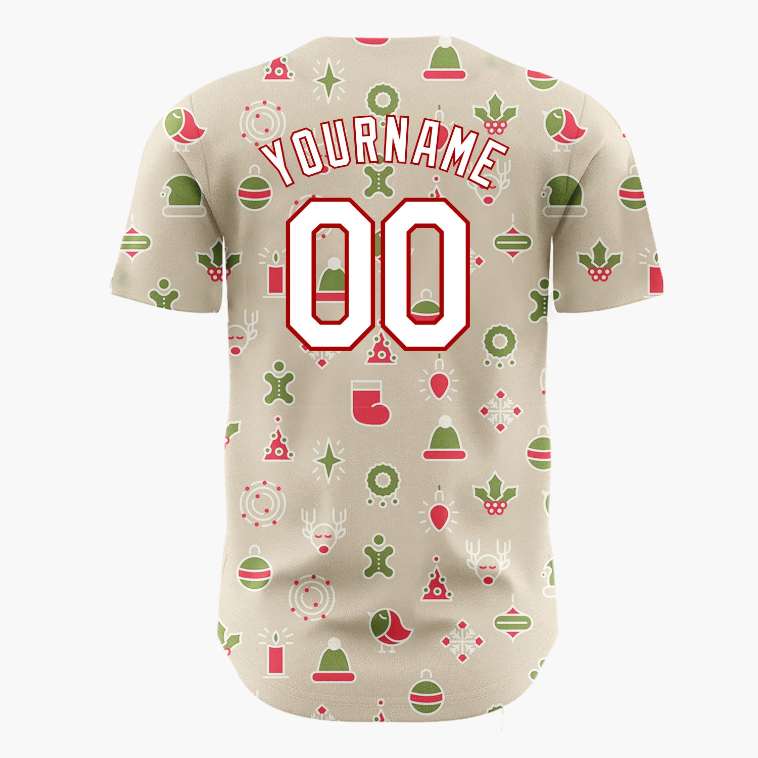 Custom Beige Red Green Simple Icons Christmas Baseball Jersey
