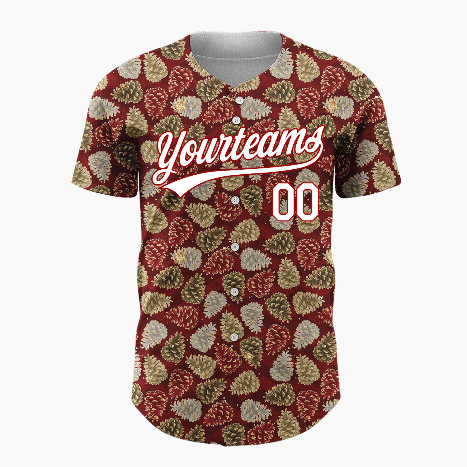 Custom Beige Pinecones Festive Cartoon Pattern Christmas Baseball Jersey