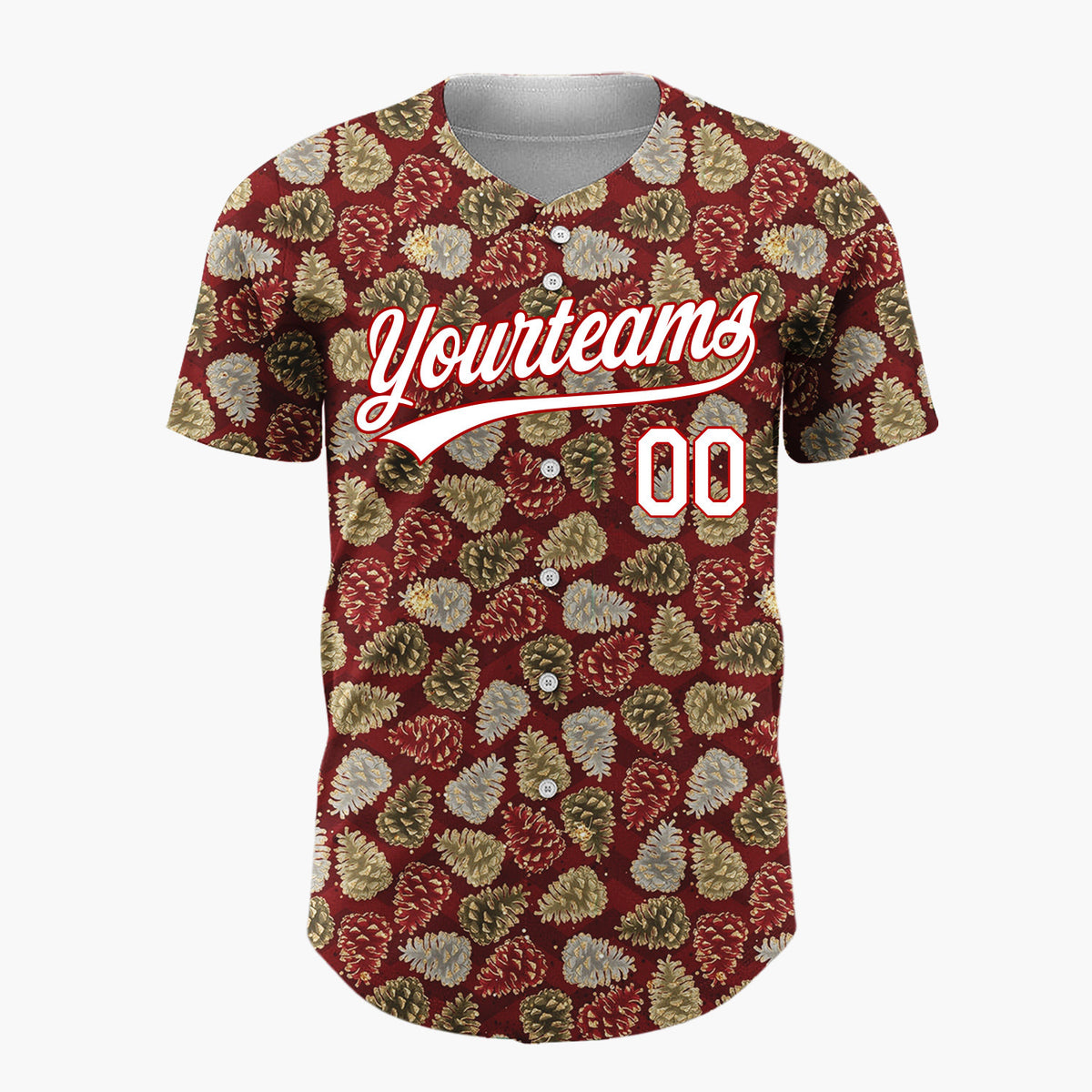 Custom Beige Pinecones Festive Cartoon Pattern Christmas Baseball Jersey