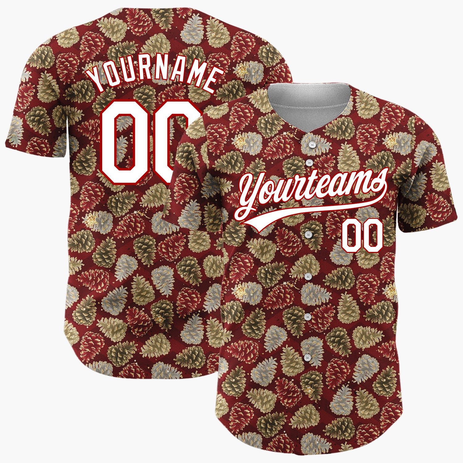Custom Beige Pinecones Festive Cartoon Pattern Christmas Baseball Jersey