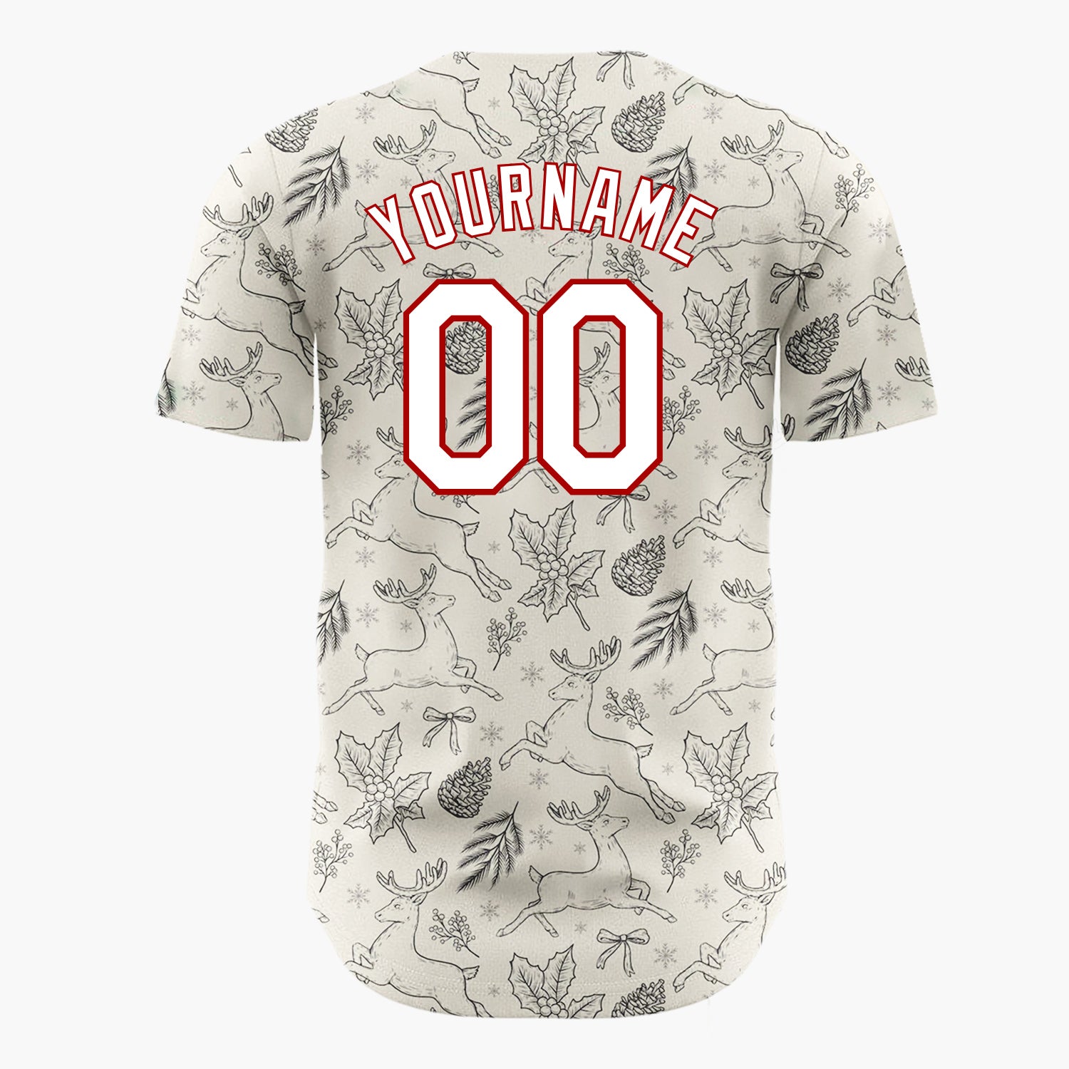Custom Beige Black White Vintage Reindeer Sketch Christmas Baseball Jersey