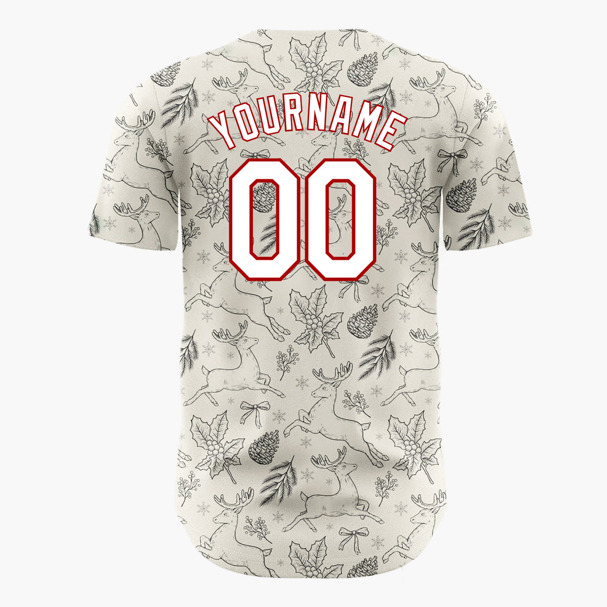 Custom Beige Black White Vintage Reindeer Sketch Christmas Baseball Jersey