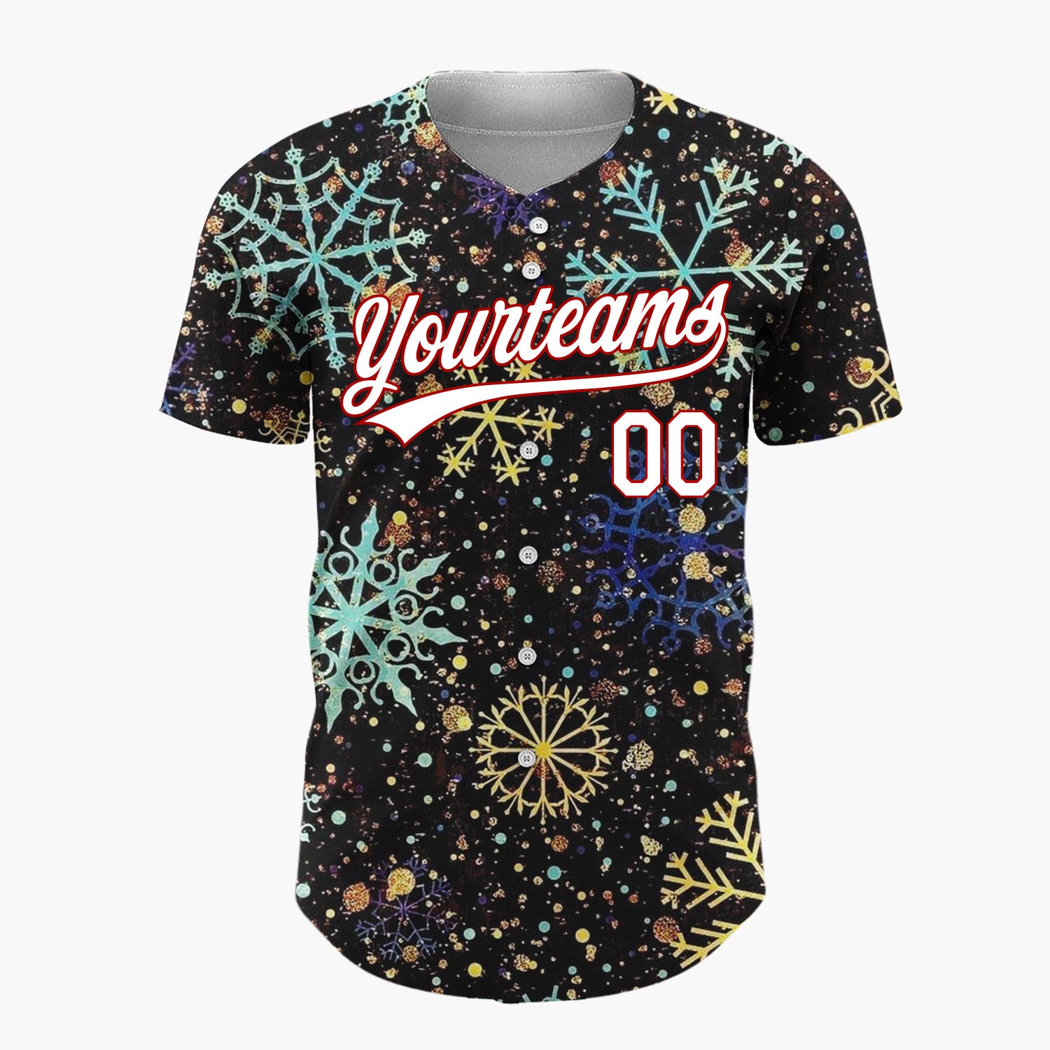 Custom Black Golden Snowflakes Sparkle Abstract Gradient Pattern Christmas Baseball Jersey