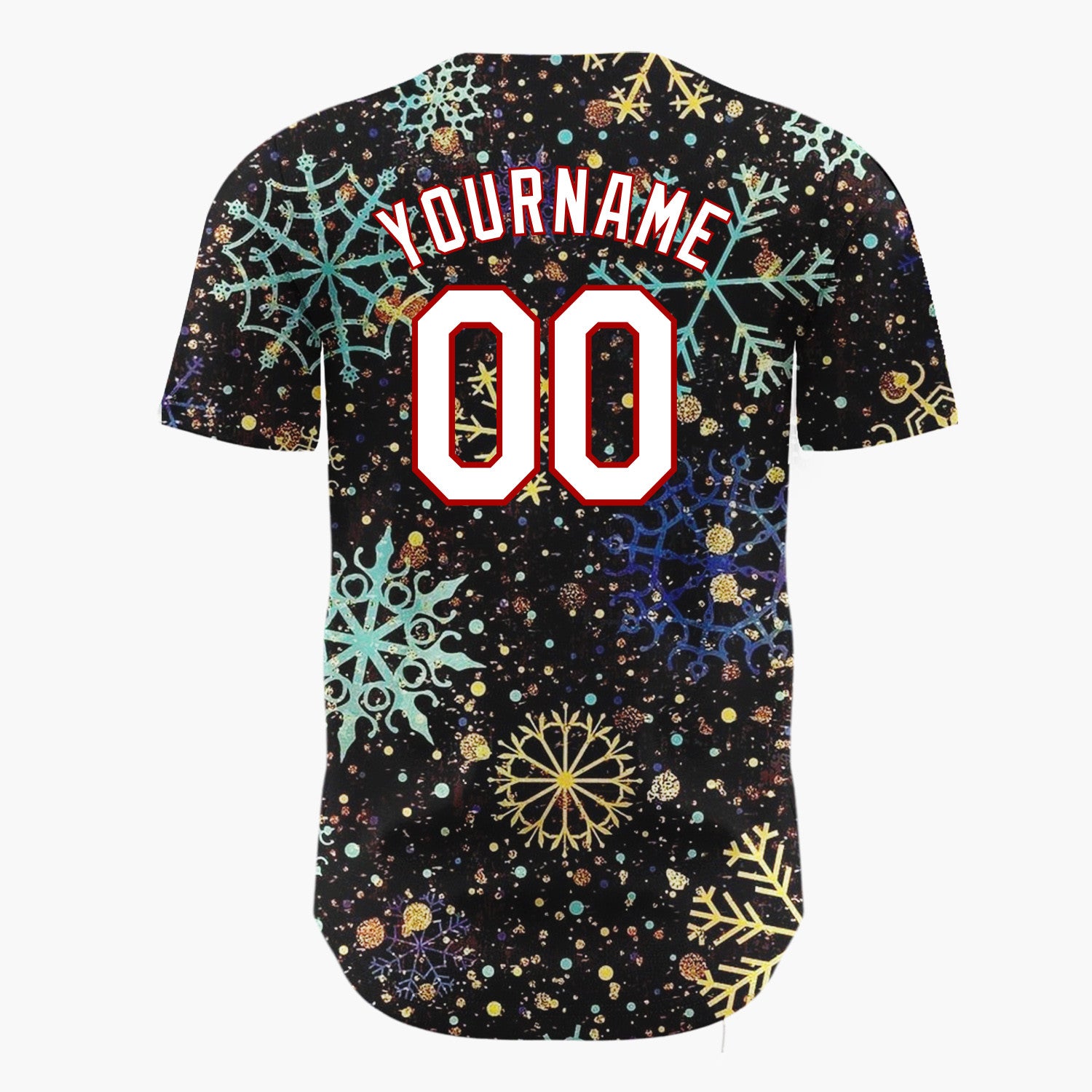 Custom Black Golden Snowflakes Sparkle Abstract Gradient Pattern Christmas Baseball Jersey
