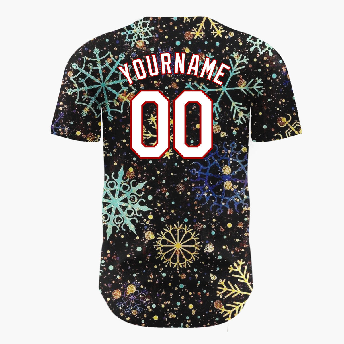 Custom Black Golden Snowflakes Sparkle Abstract Gradient Pattern Christmas Baseball Jersey