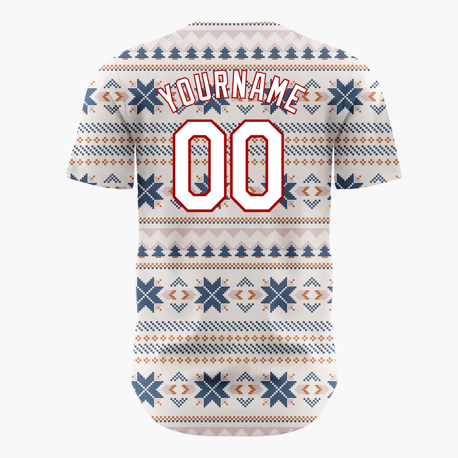 Custom Beige Navy Nordic Fair Isle Knitted Pattern Christmas Baseball Jersey