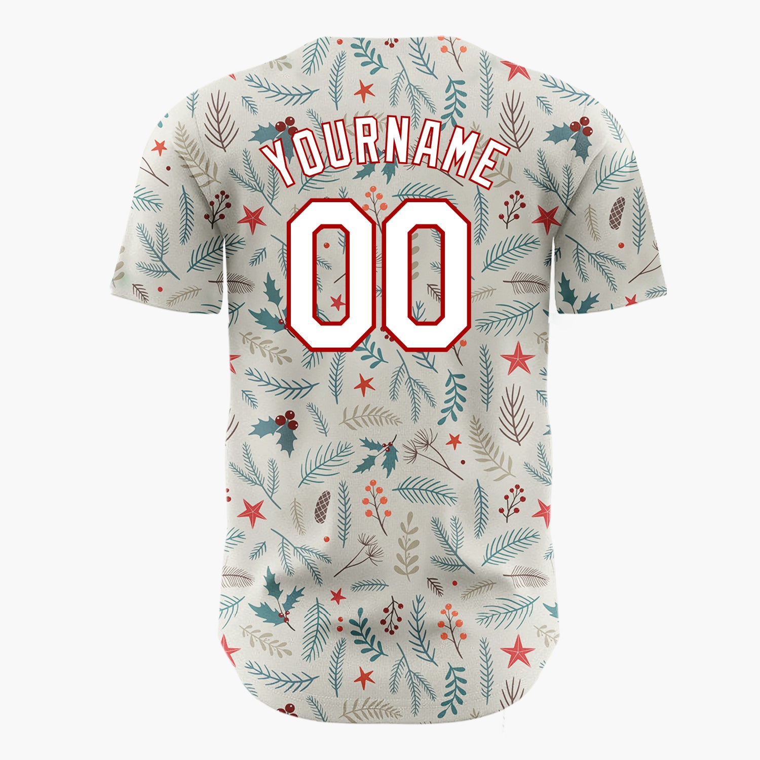 Custom Beige Holly Pine Berries Detailed Botanical Christmas Baseball Jersey