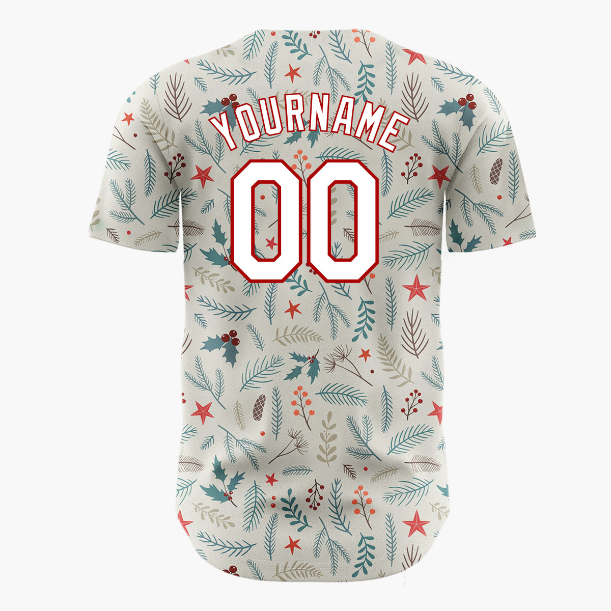 Custom Beige Holly Pine Berries Detailed Botanical Christmas Baseball Jersey