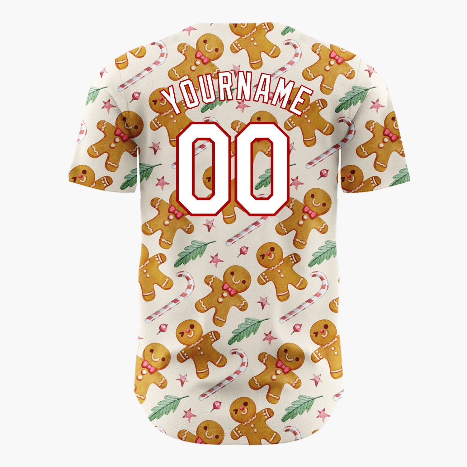 Custom Beige Brown Gingerbread Men And Candy Canes Cute Holiday Pattern Christmas Baseball Jersey