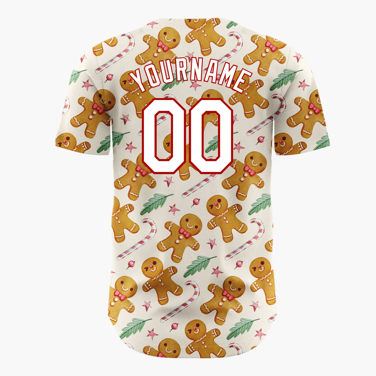 Custom Beige Brown Gingerbread Men And Candy Canes Cute Holiday Pattern Christmas Baseball Jersey