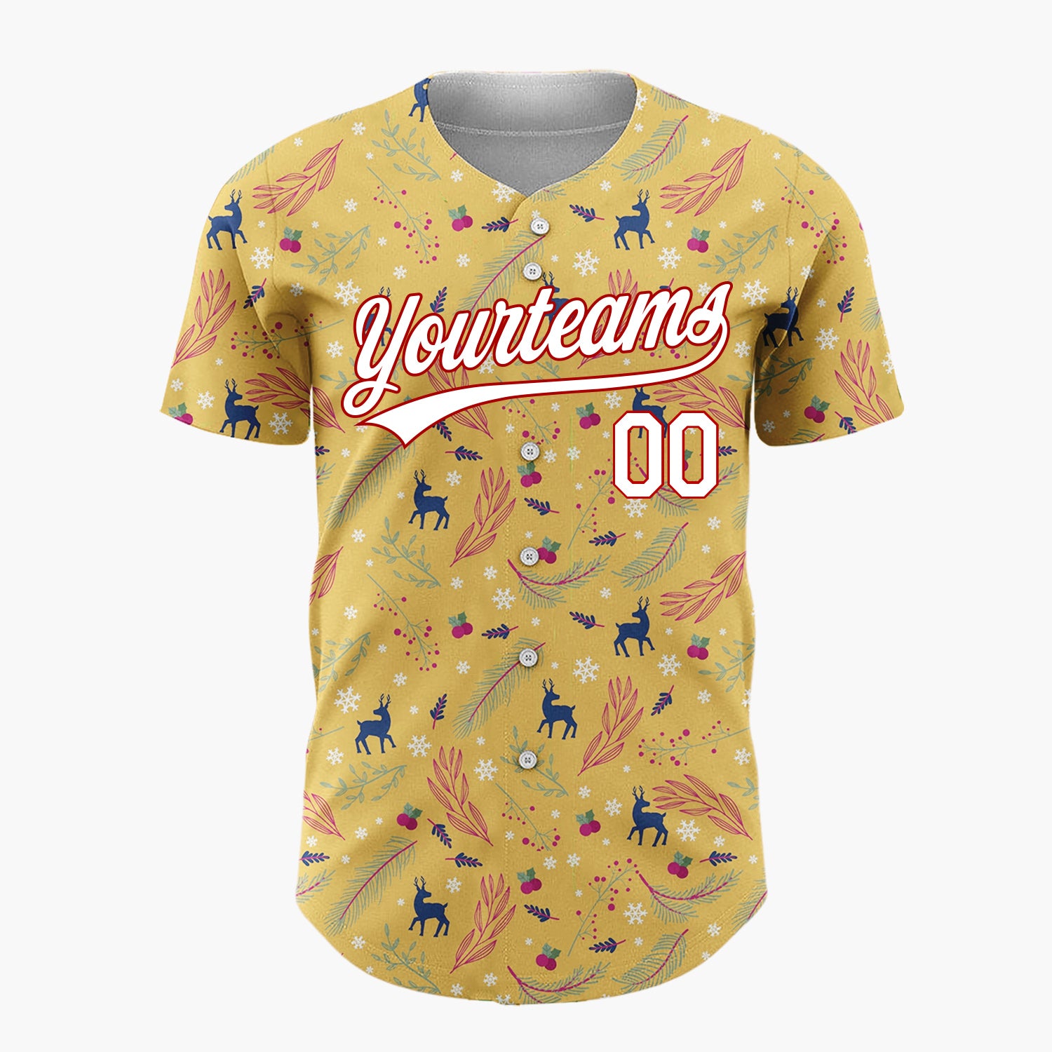 Custom Beige Reindeer Snowflakes Doodles Cartoon Pattern Christmas Baseball Jersey