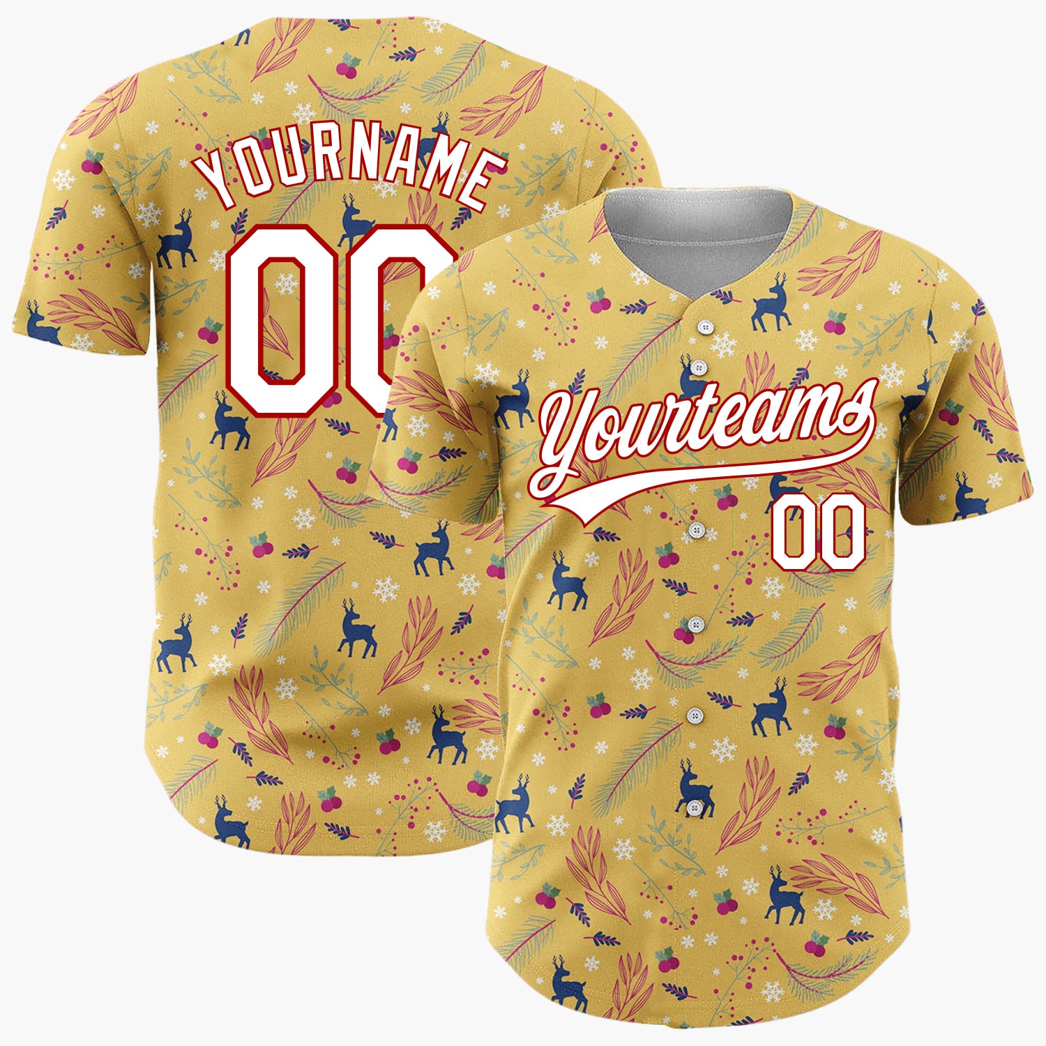 Custom Beige Reindeer Snowflakes Doodles Cartoon Pattern Christmas Baseball Jersey