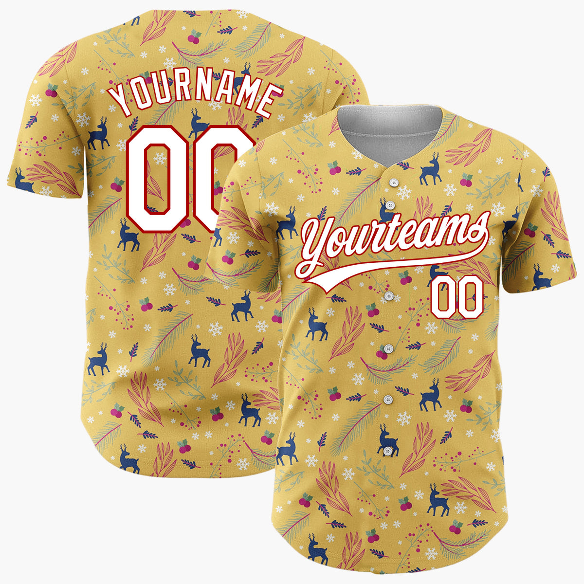 Custom Beige Reindeer Snowflakes Doodles Cartoon Pattern Christmas Baseball Jersey