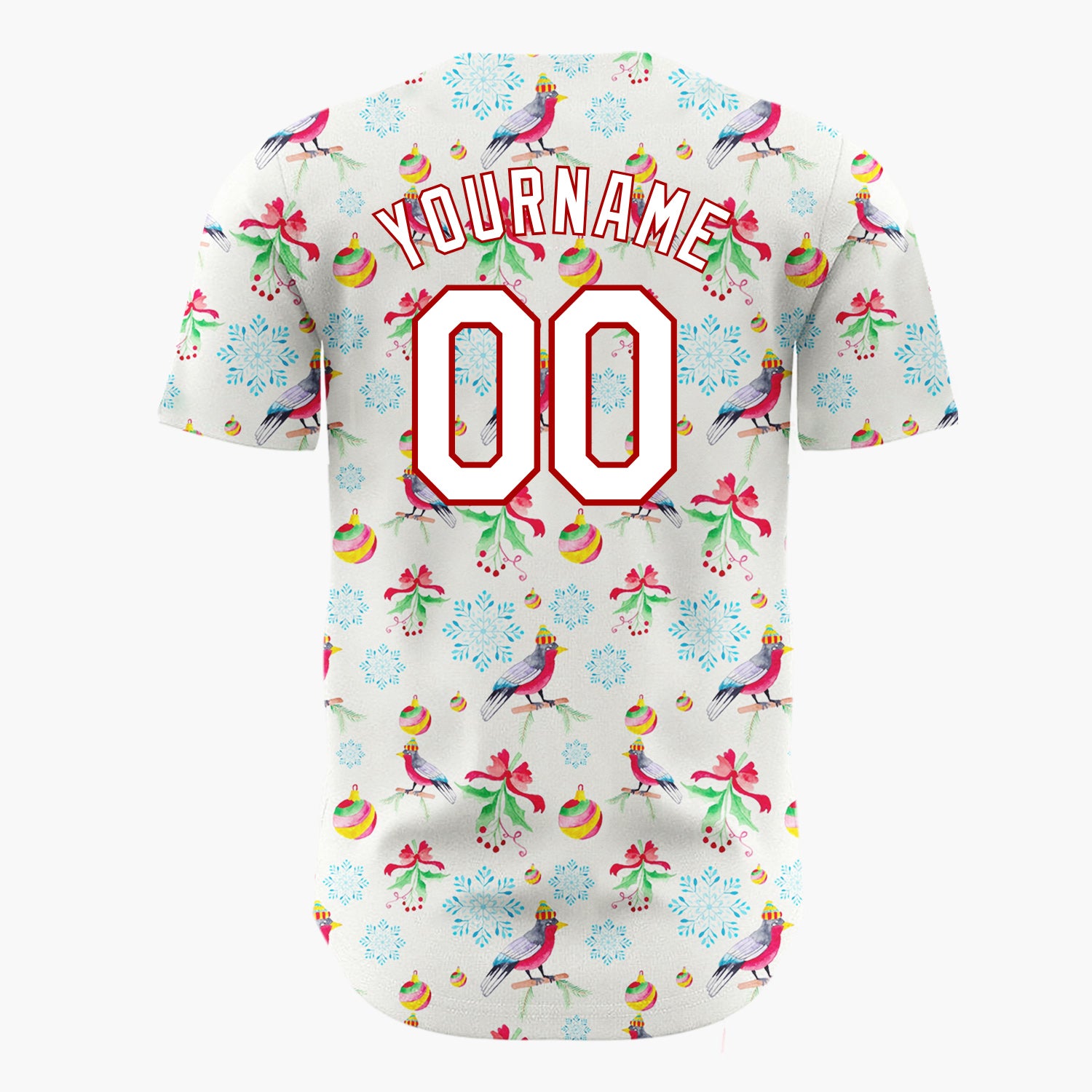 Custom Beige Birds  Snowflakes Watercolor Winter Pattern Christmas Baseball Jersey