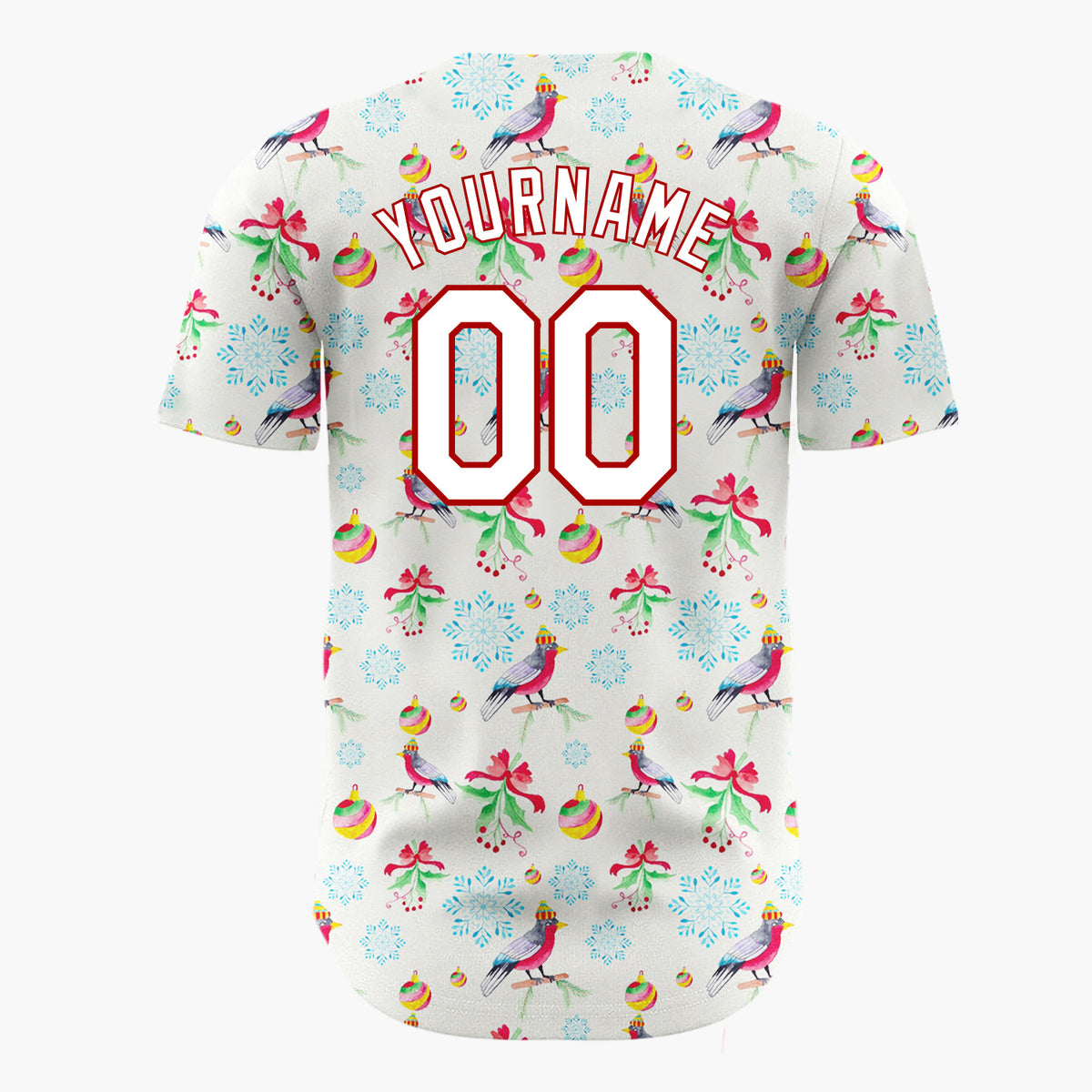 Custom Beige Birds  Snowflakes Watercolor Winter Pattern Christmas Baseball Jersey