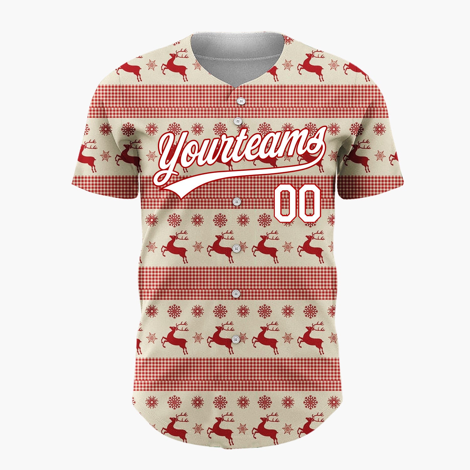 Custom Beige Reindeer Nordic Stripes Nordic Pattern Christmas Baseball Jersey