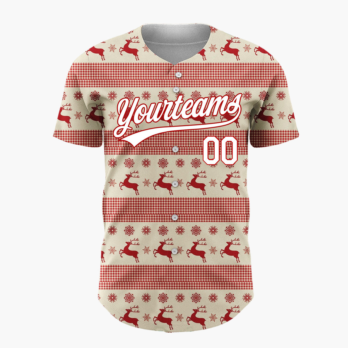 Custom Beige Reindeer Nordic Stripes Nordic Pattern Christmas Baseball Jersey