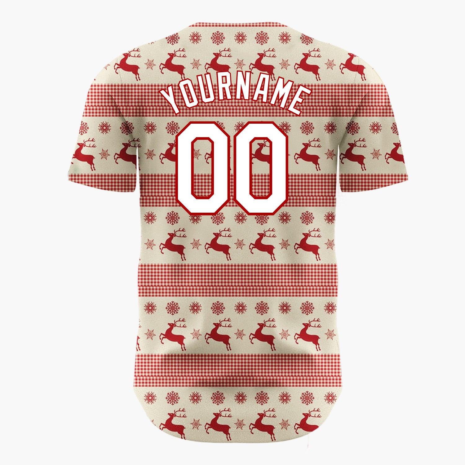 Custom Beige Reindeer Nordic Stripes Nordic Pattern Christmas Baseball Jersey