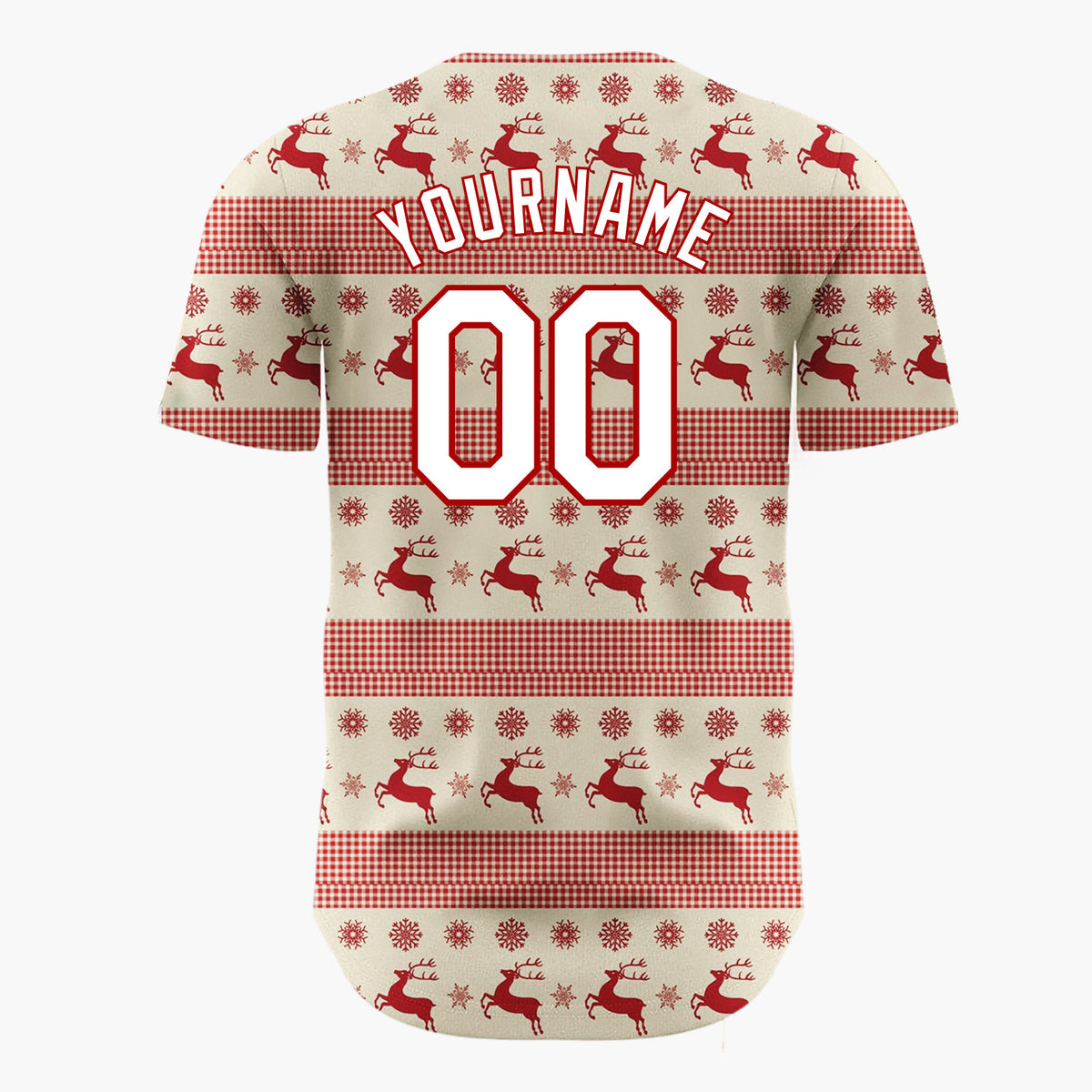 Custom Beige Reindeer Nordic Stripes Nordic Pattern Christmas Baseball Jersey