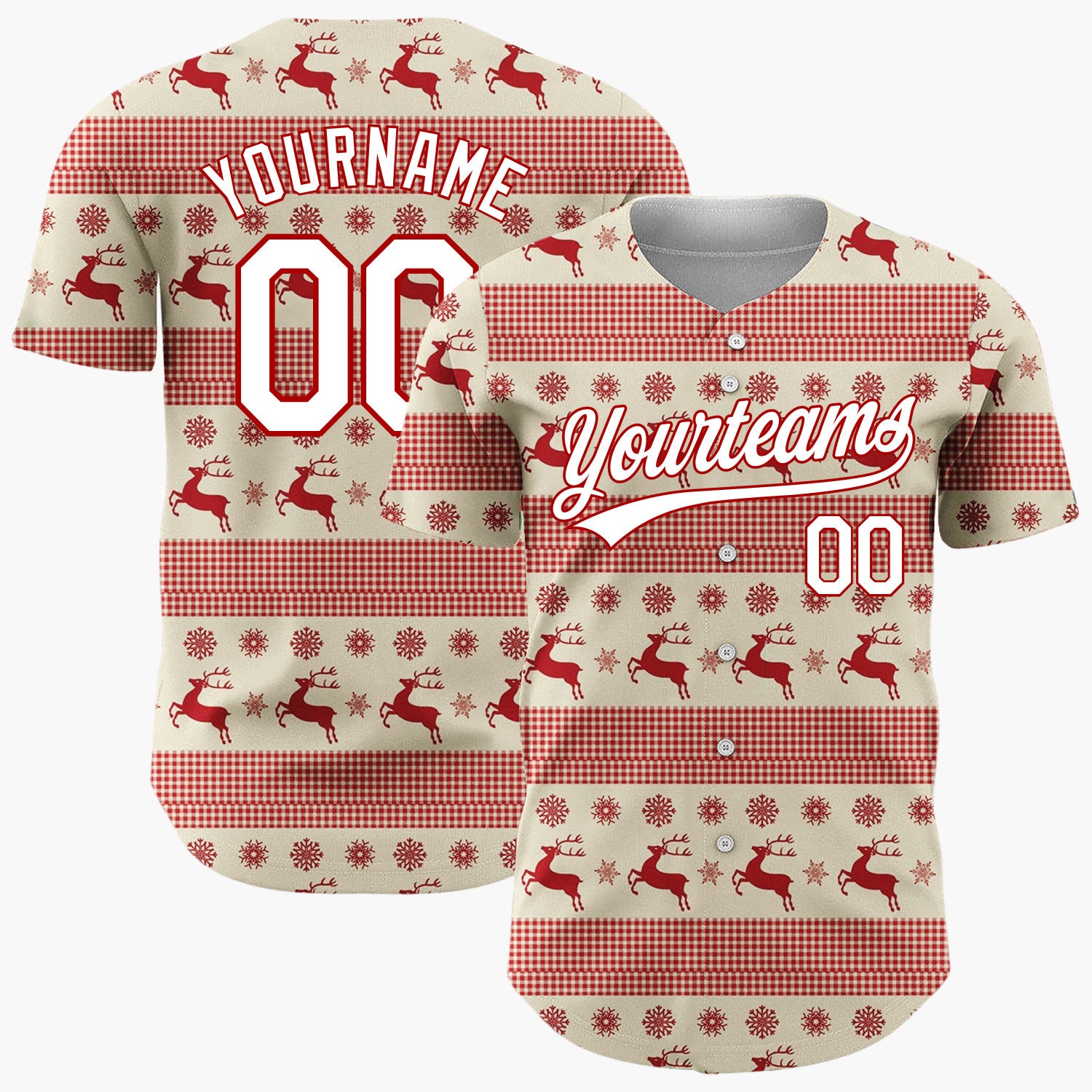 Custom Beige Reindeer Nordic Stripes Nordic Pattern Christmas Baseball Jersey
