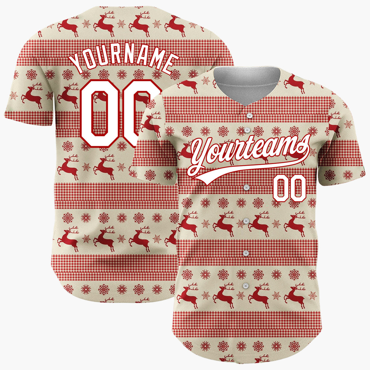 Custom Beige Reindeer Nordic Stripes Nordic Pattern Christmas Baseball Jersey