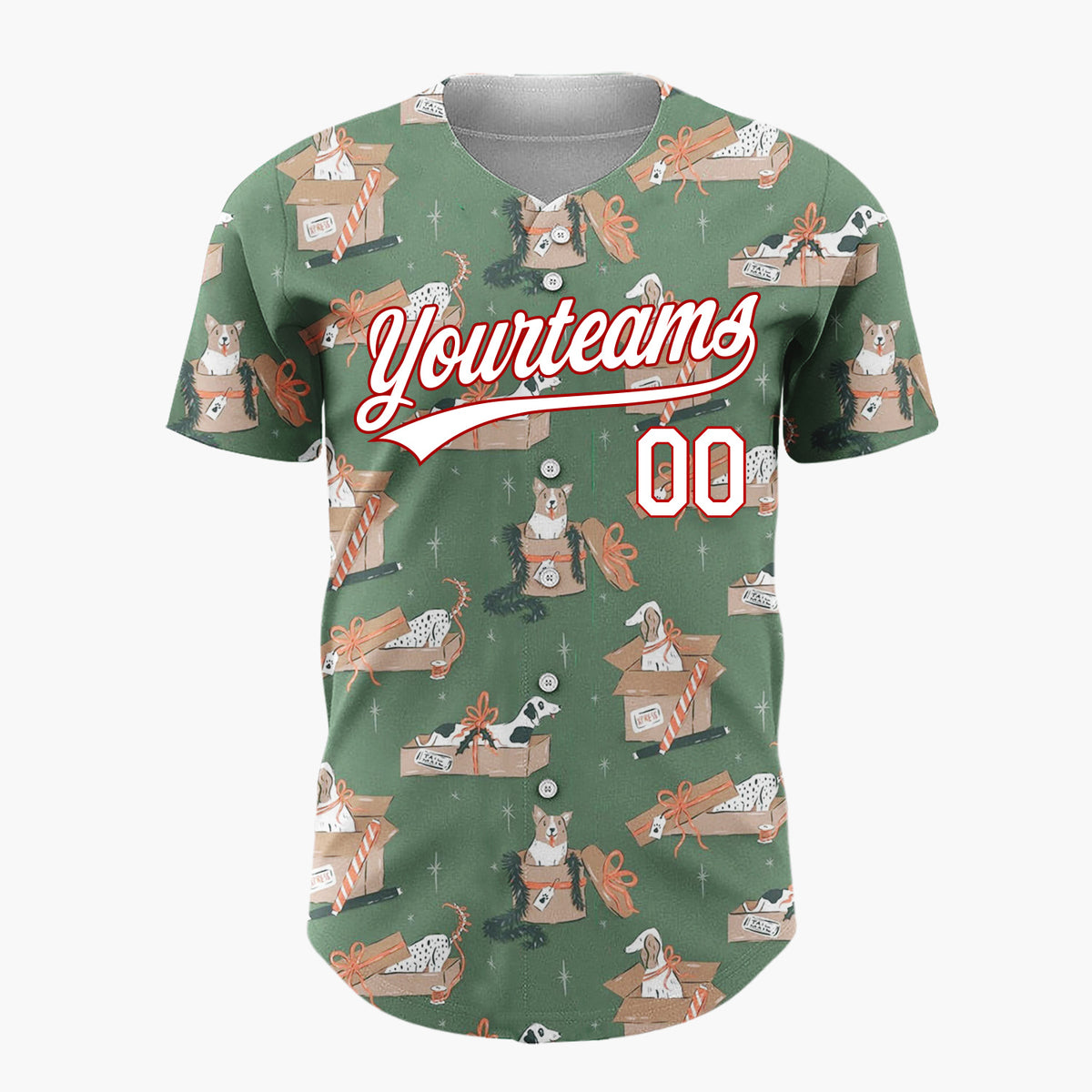 Custom Beige Dogs Cozy Winter Boxes Cartoon Pattern Christmas Baseball Jersey