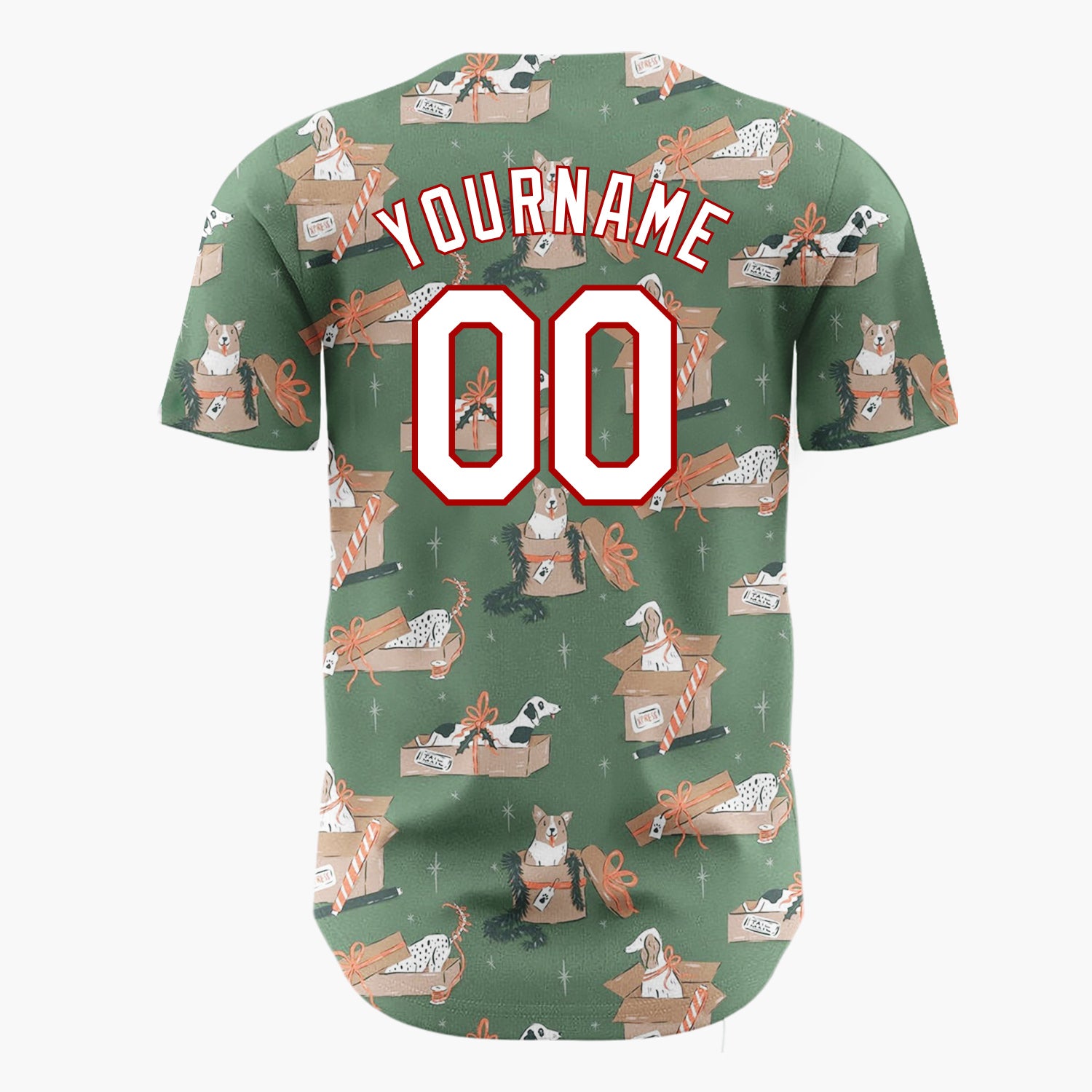 Custom Beige Dogs Cozy Winter Boxes Cartoon Pattern Christmas Baseball Jersey